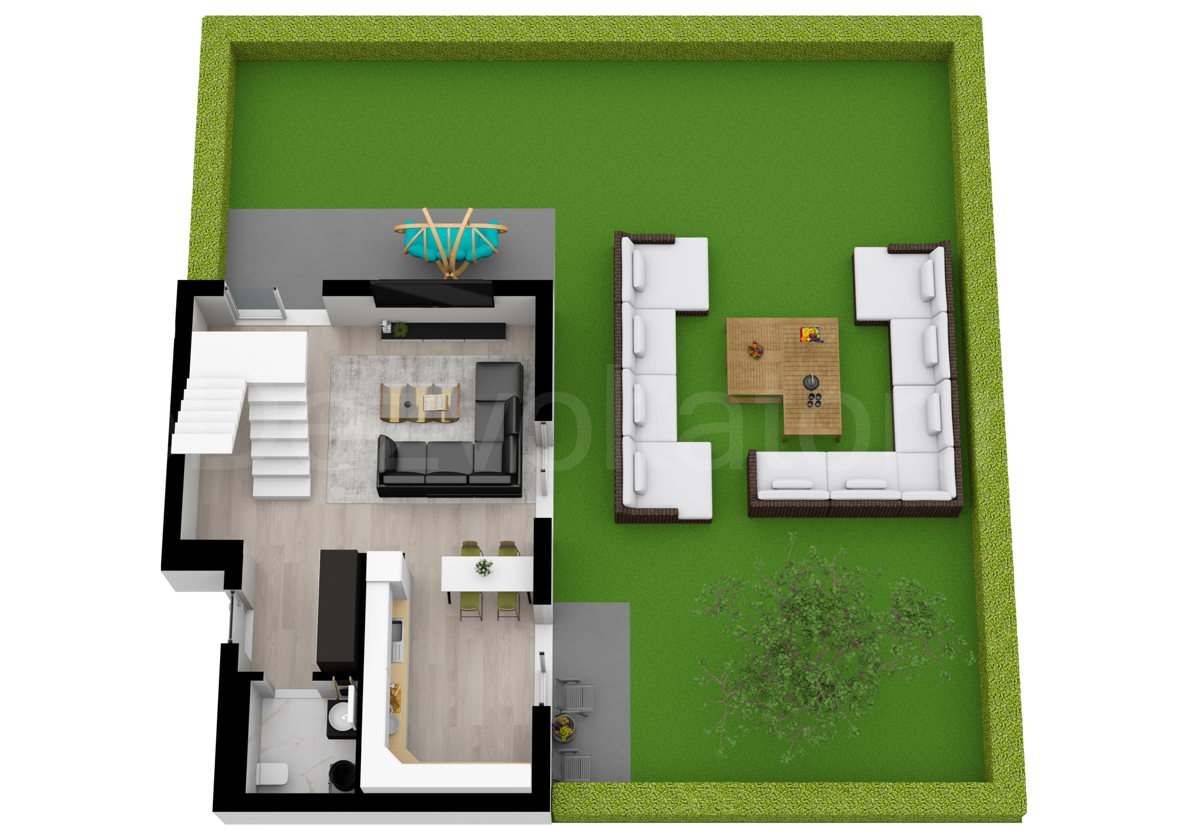 Apartament 3 Camere 285mp Cloud9 Residence Proiecție 3D Nivel 1