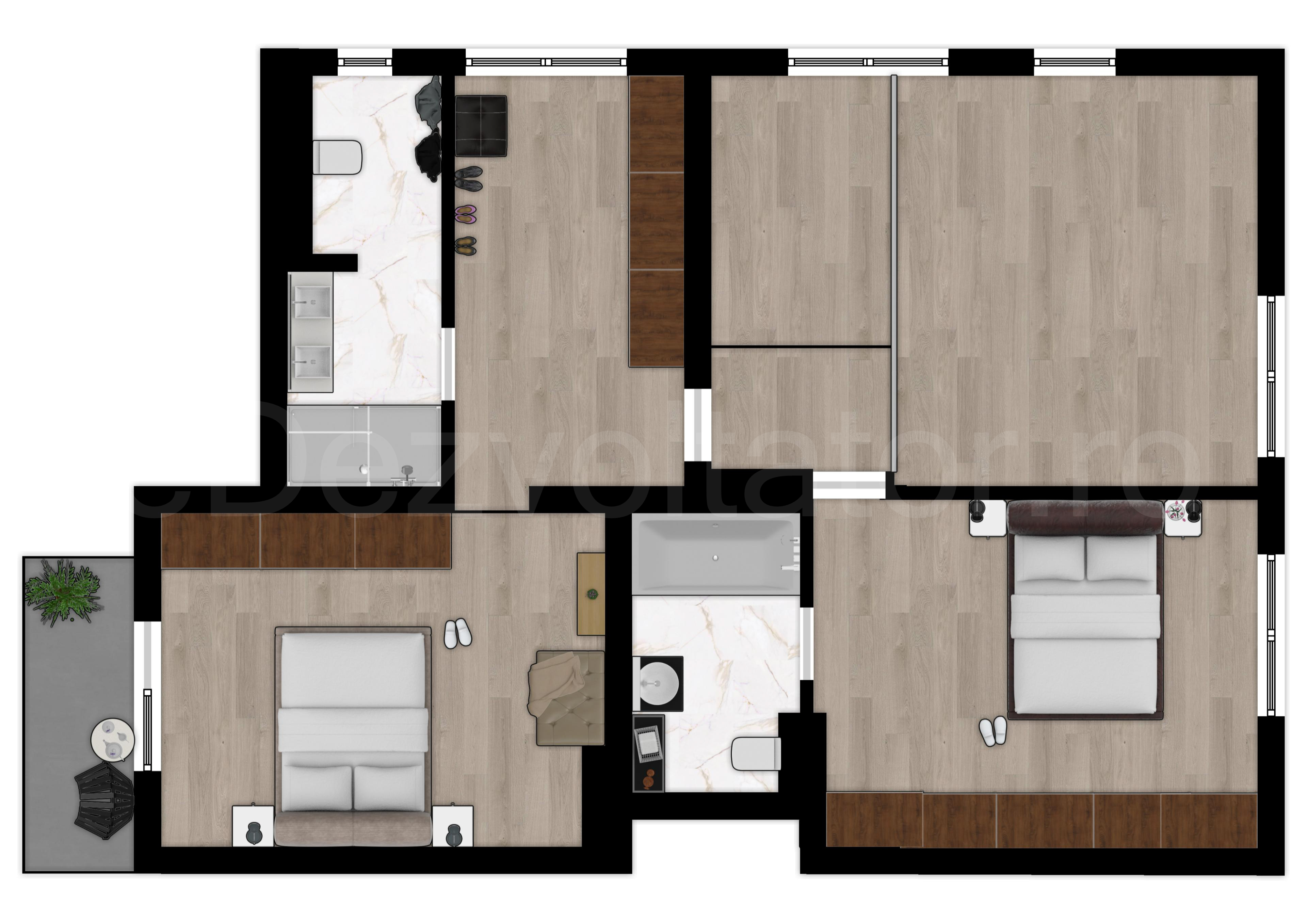 Proiecție 2D etaj 1 Apartament 3 Camere 285mp Cloud9 Residence