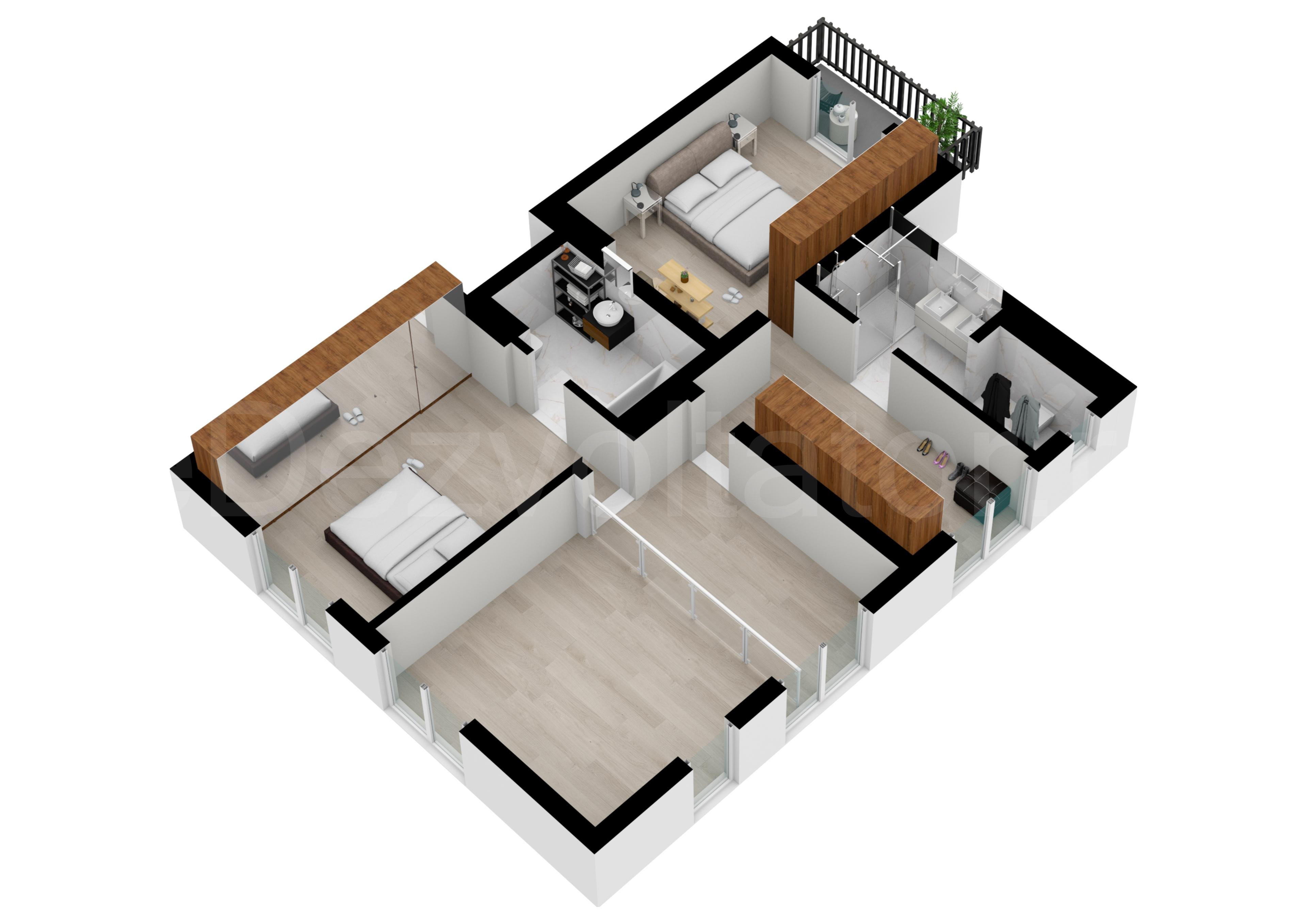 Apartament 3 Camere 285mp Cloud9 Residence Proiecție 3D Nivel 2