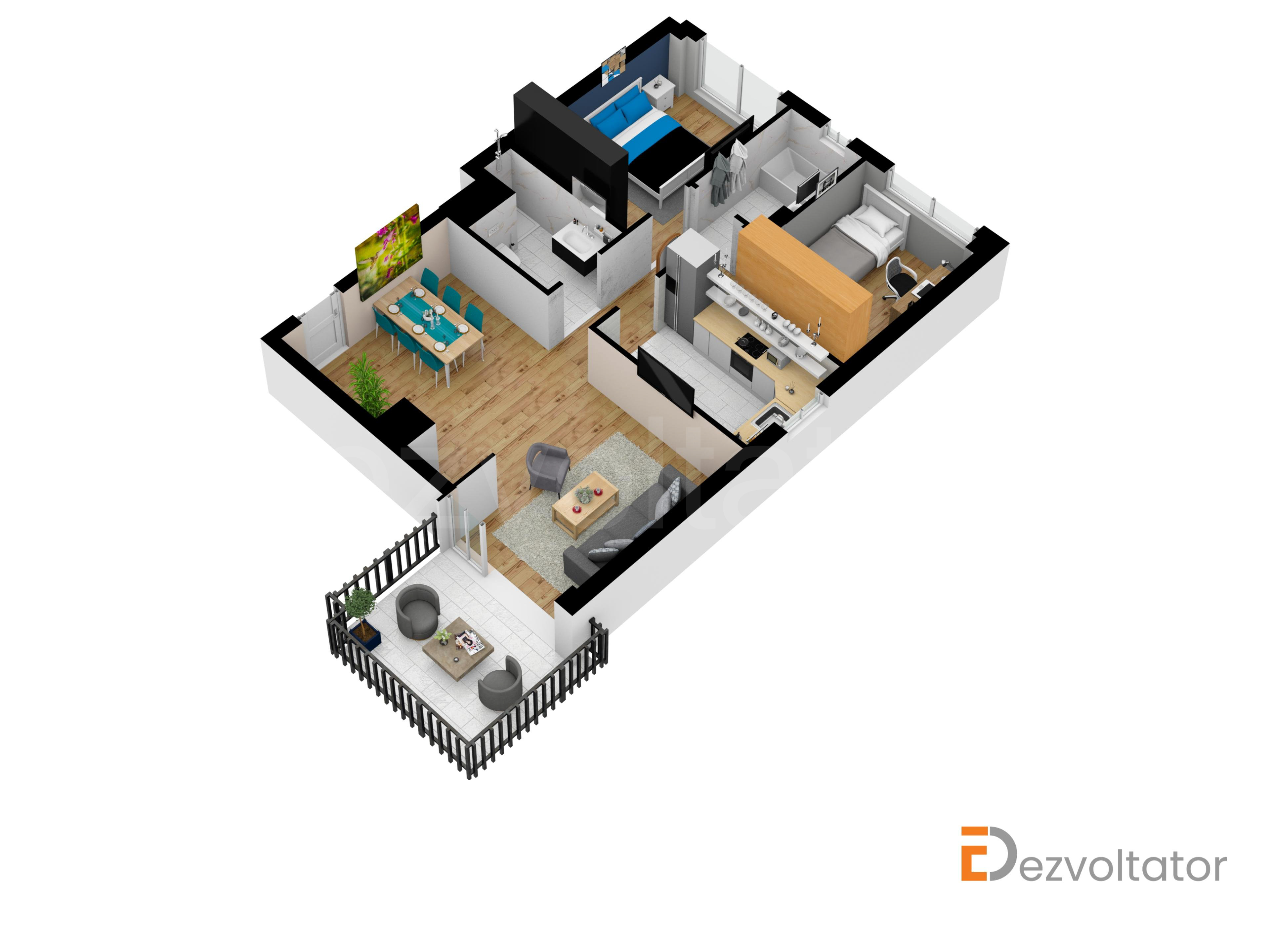 Apartament 3 Camere 75mp Floreasca Residence Proiecție 3D 