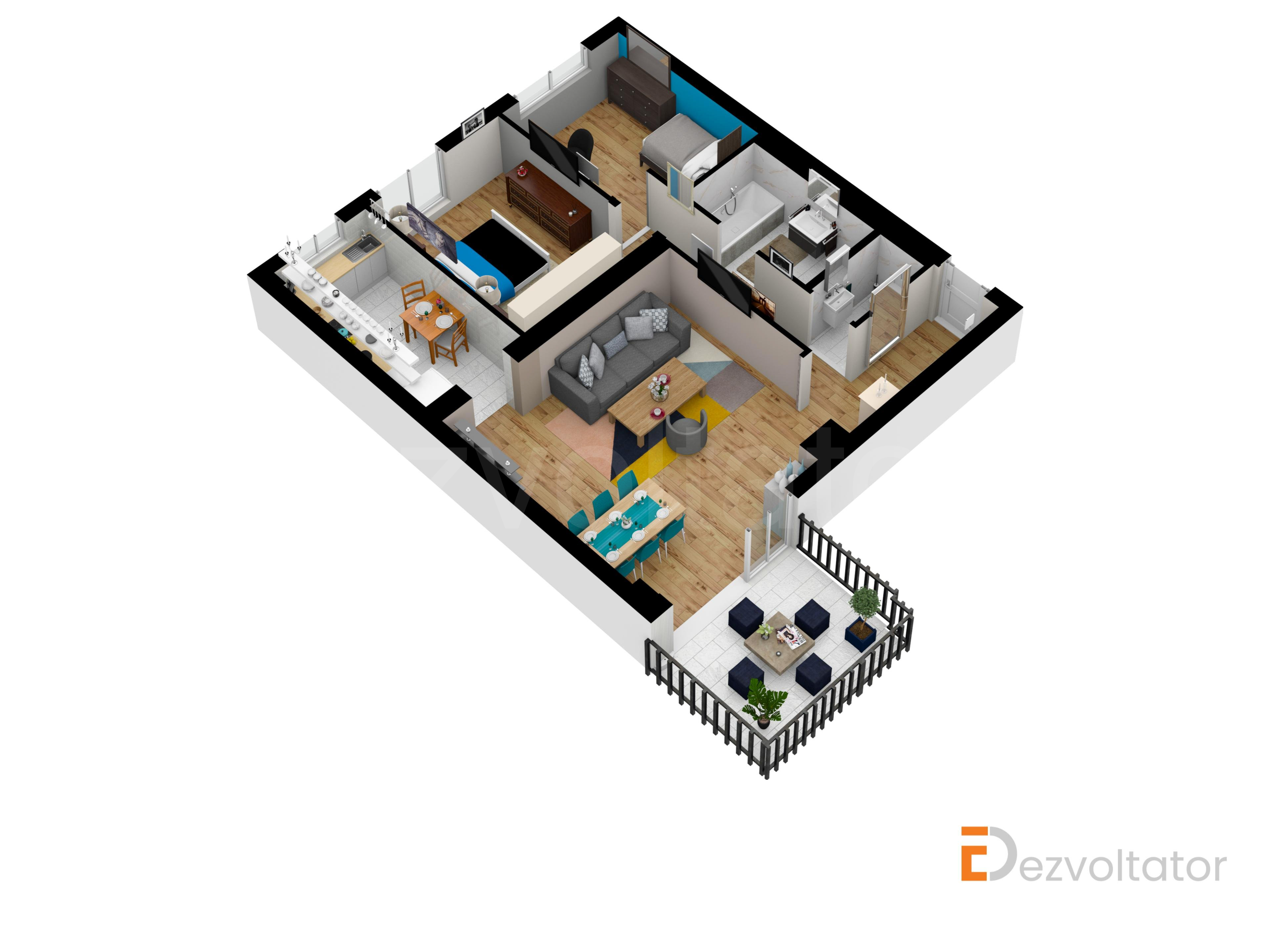 Proiecție 3D Apartament 3 camere 79 mp Floreasca Residence