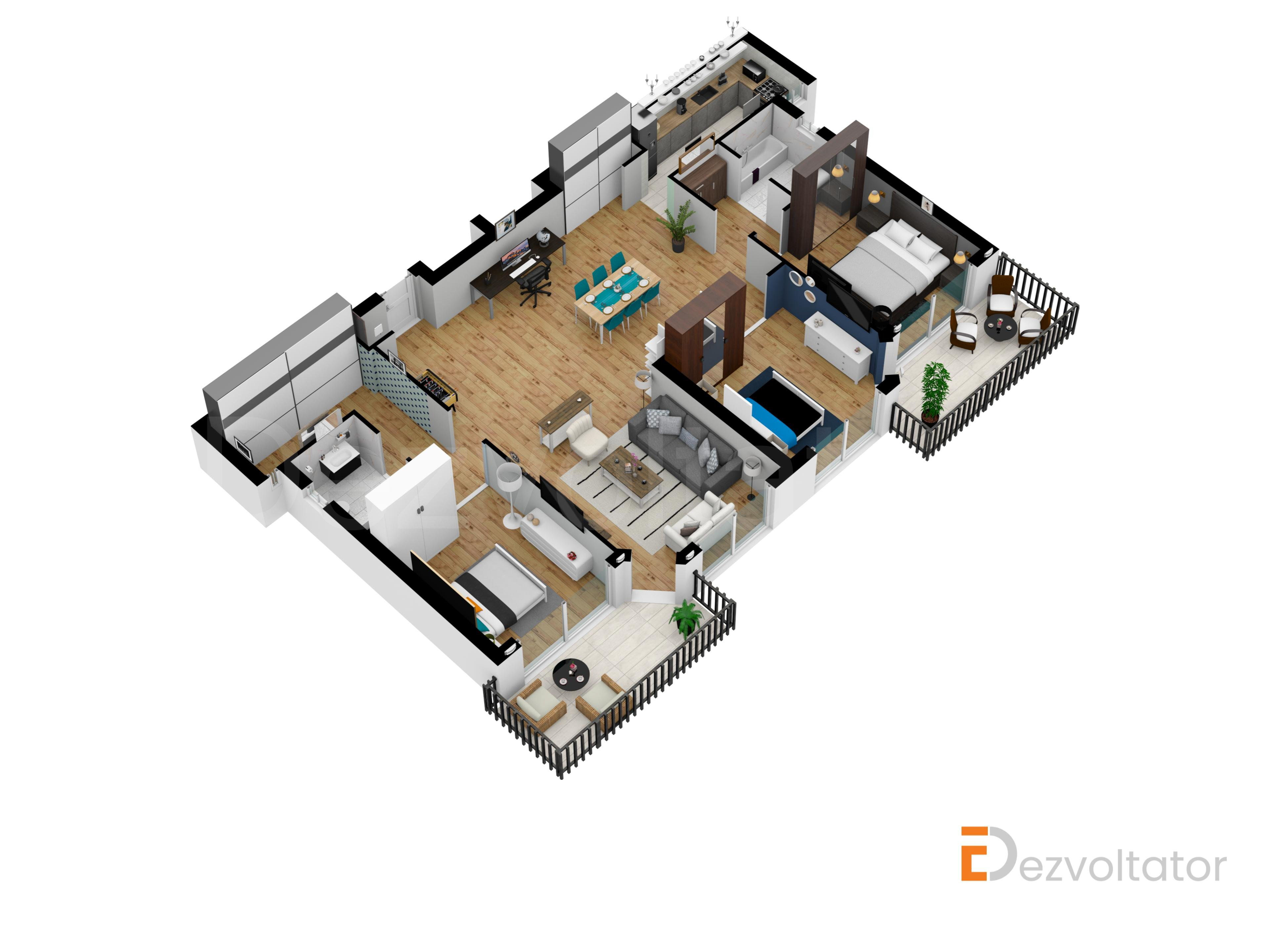 Proiecție 3D Apartament 4 camere 139 mp Floreasca Residence
