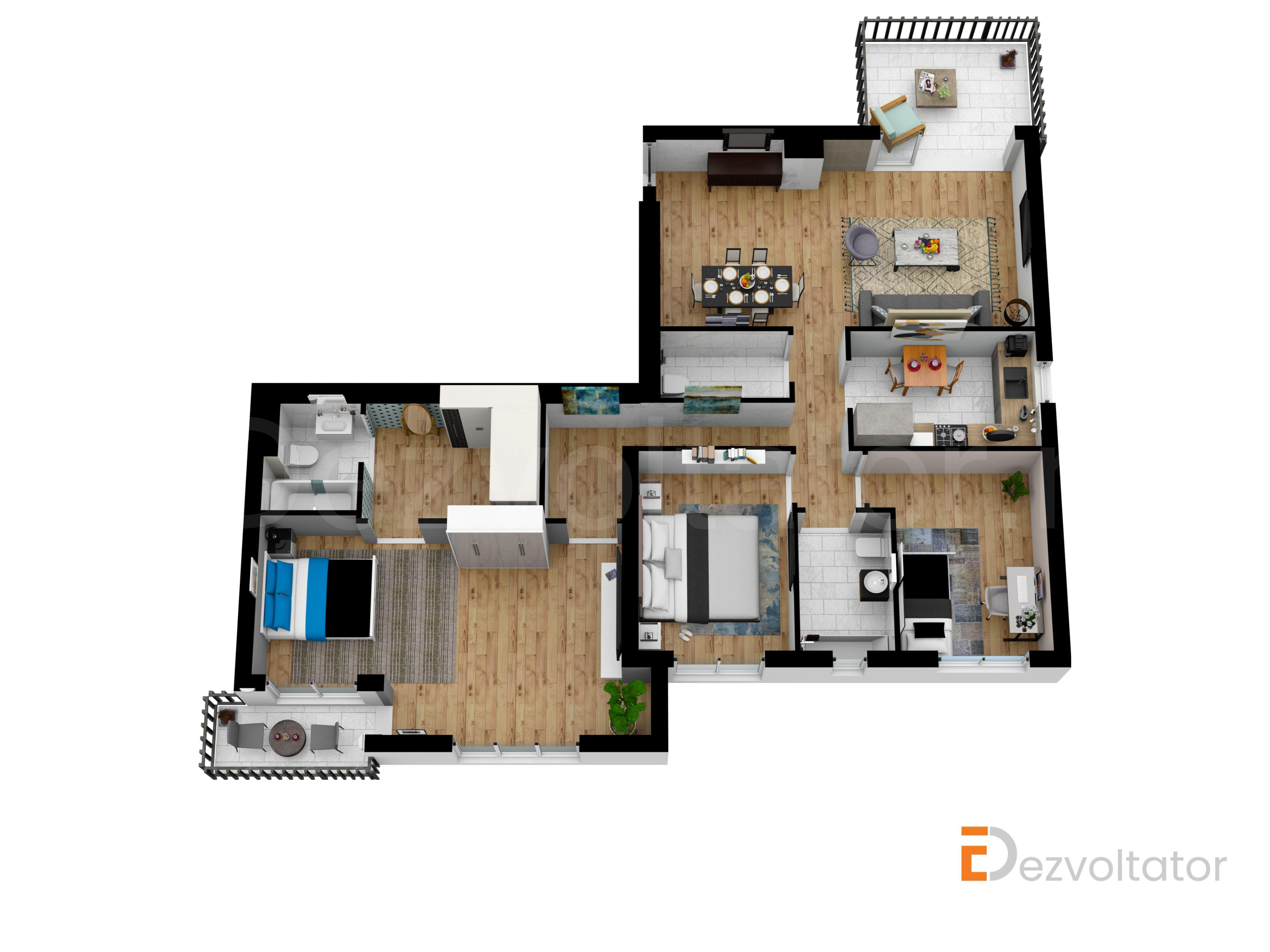 Proiecție 3D Apartament 4 camere 114 mp Floreasca Residence