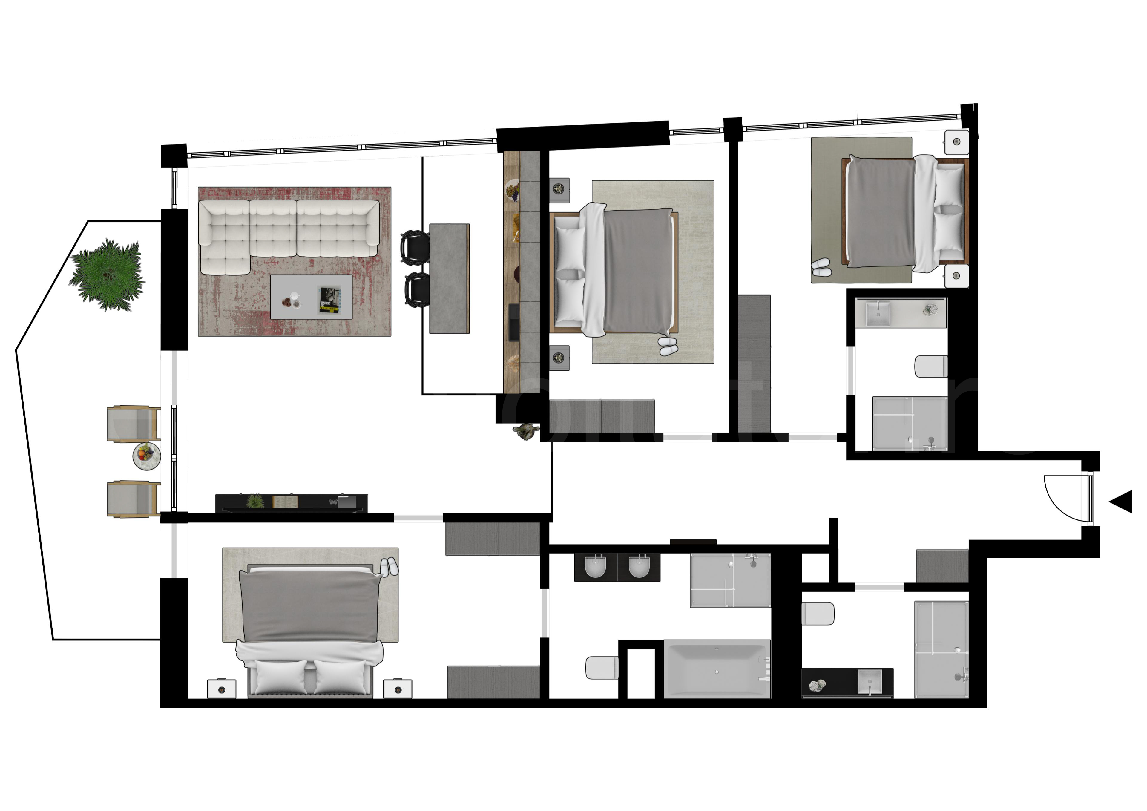 Proiecție 2D Apartament 4 Camere 123mp One Verdi Park Residence 