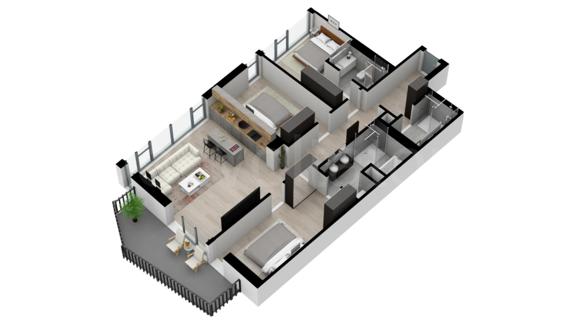 Apartament 4 Camere 123mp One Verdi Park Residence Proiecție 3D 