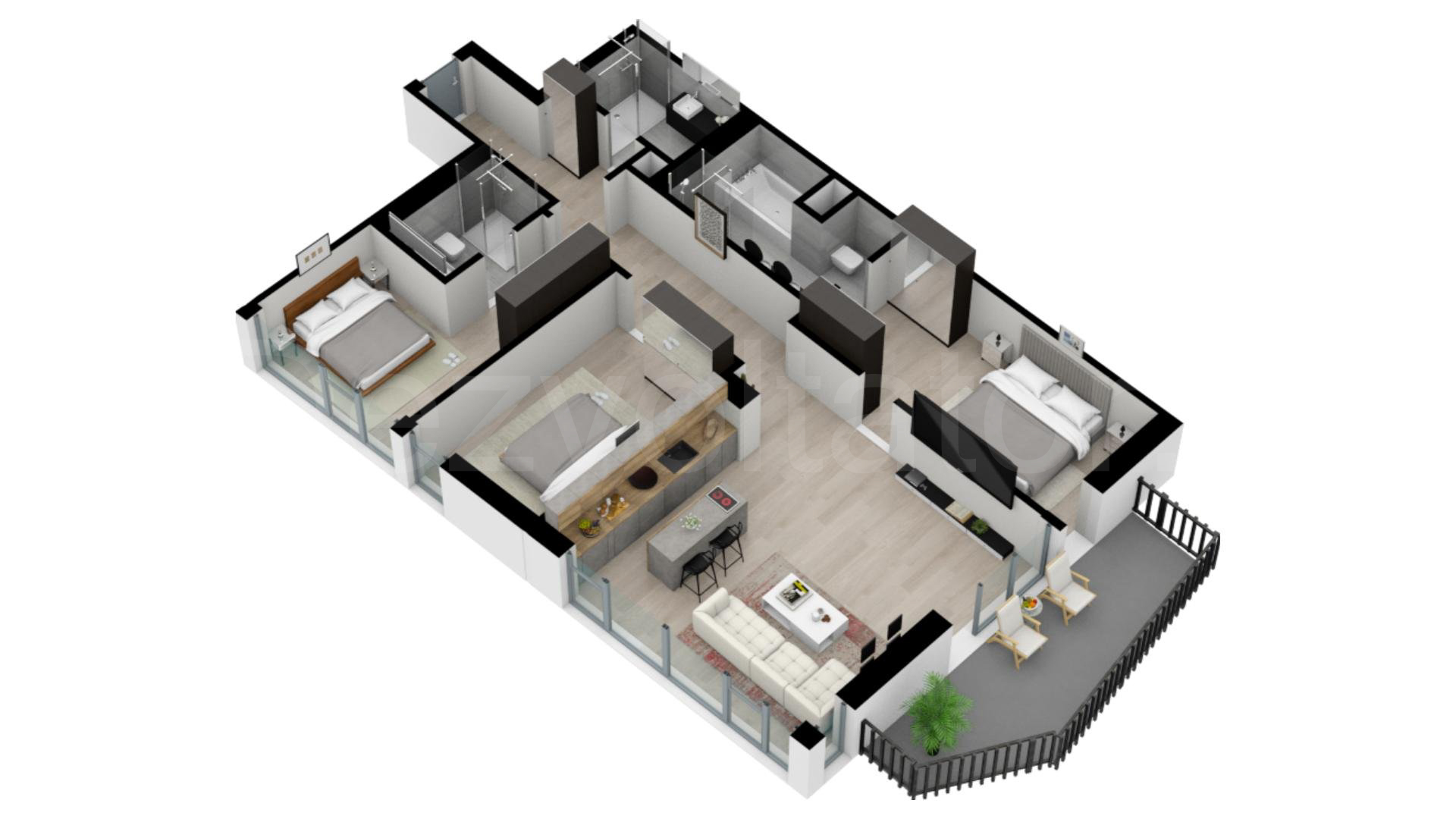 Apartament 4 Camere 123mp One Verdi Park Residence Proiecție 3D 