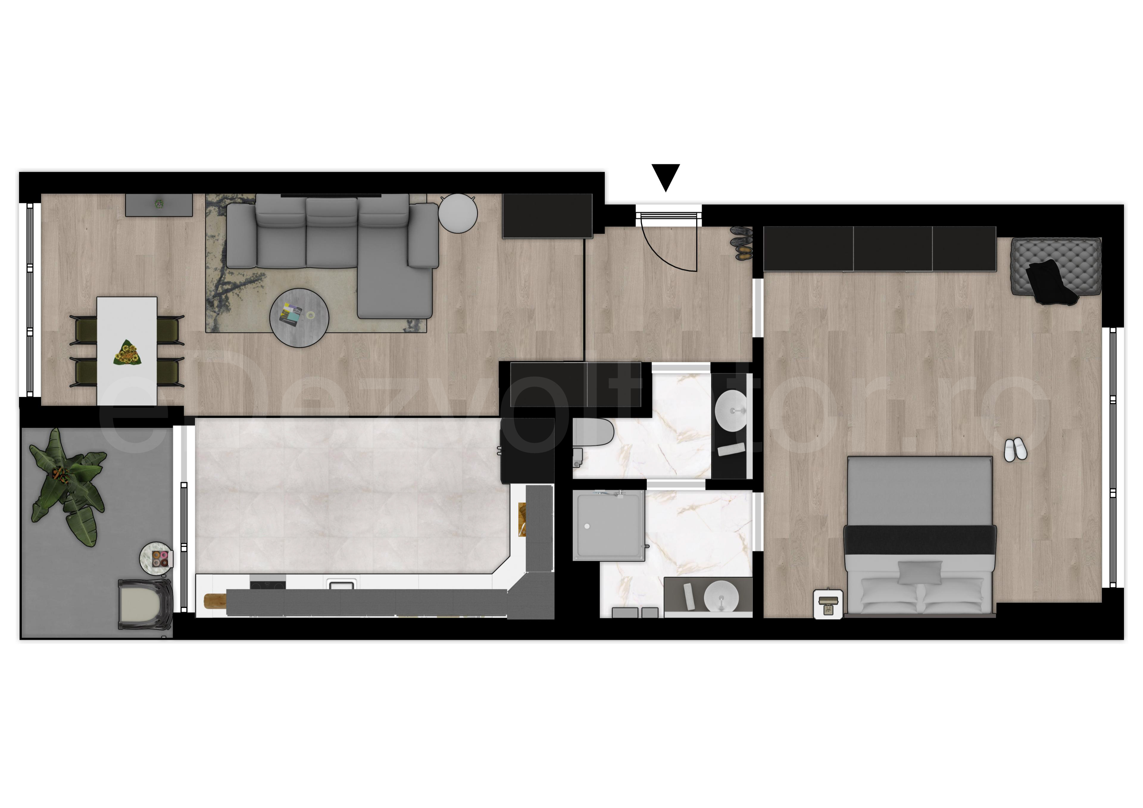 Proiecție 2D Apartament 2 camere 77 mp Petru Rares 1259 