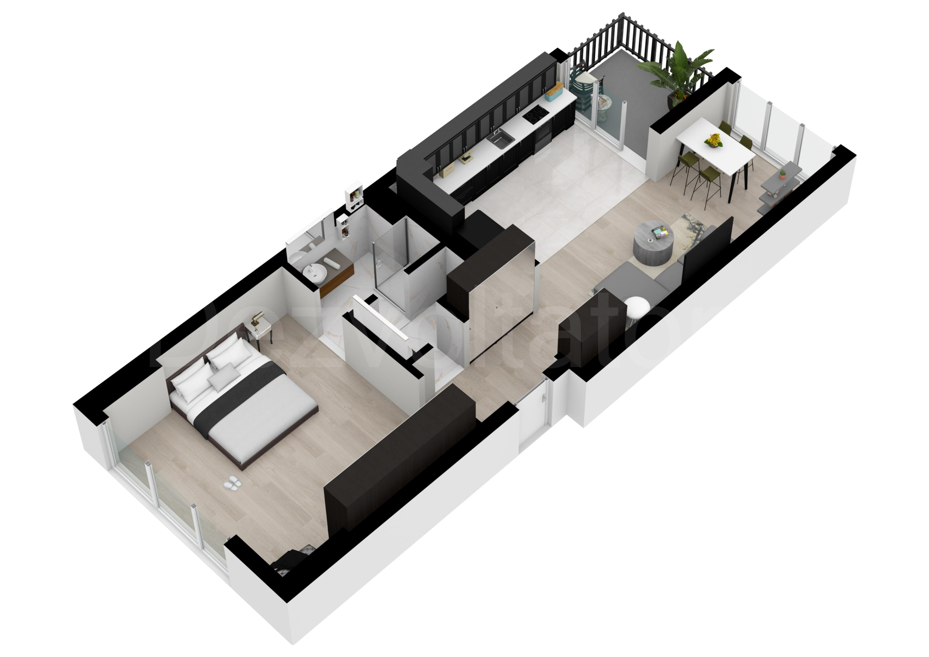 Proiecție 3D Apartament 2 camere 77 mp Petru Rares 1259
