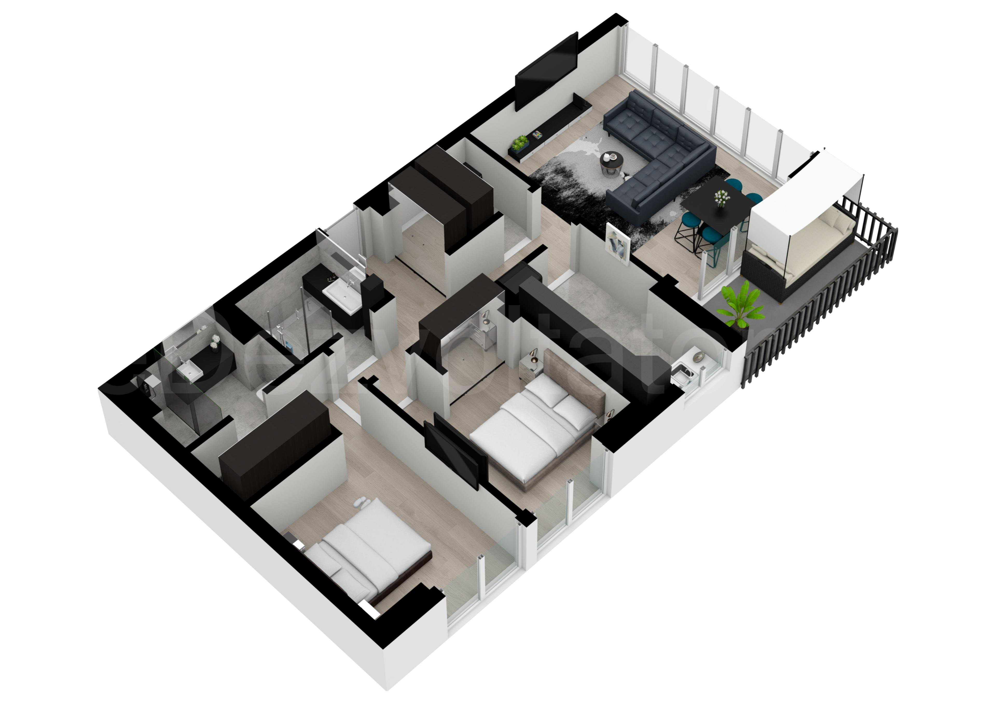 Proiecție 3D Apartament 3 Camere 91mp Petru Rares 1259