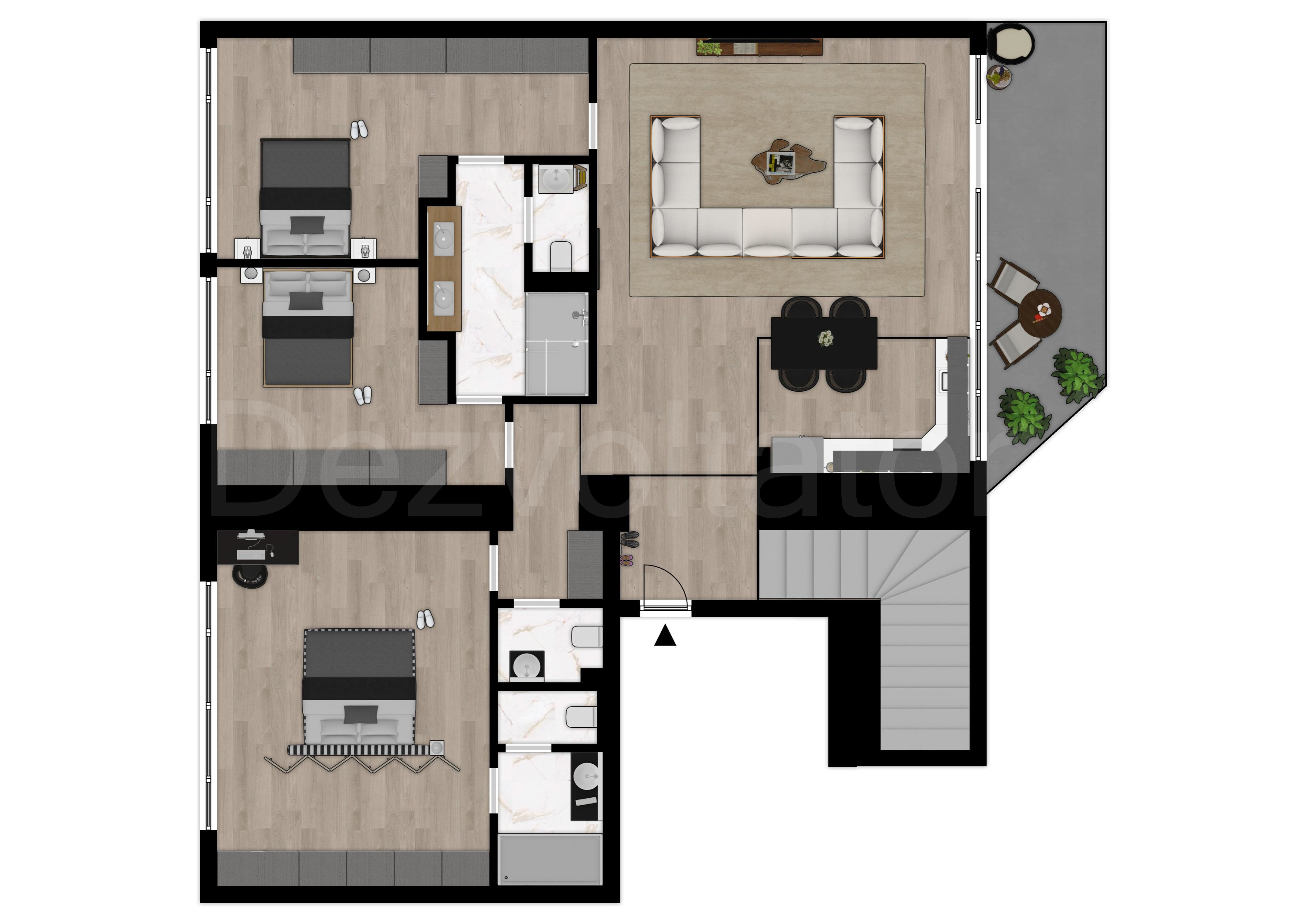 Proiecție 2D Apartament 4 camere 269 mp Petru Rares 1259 