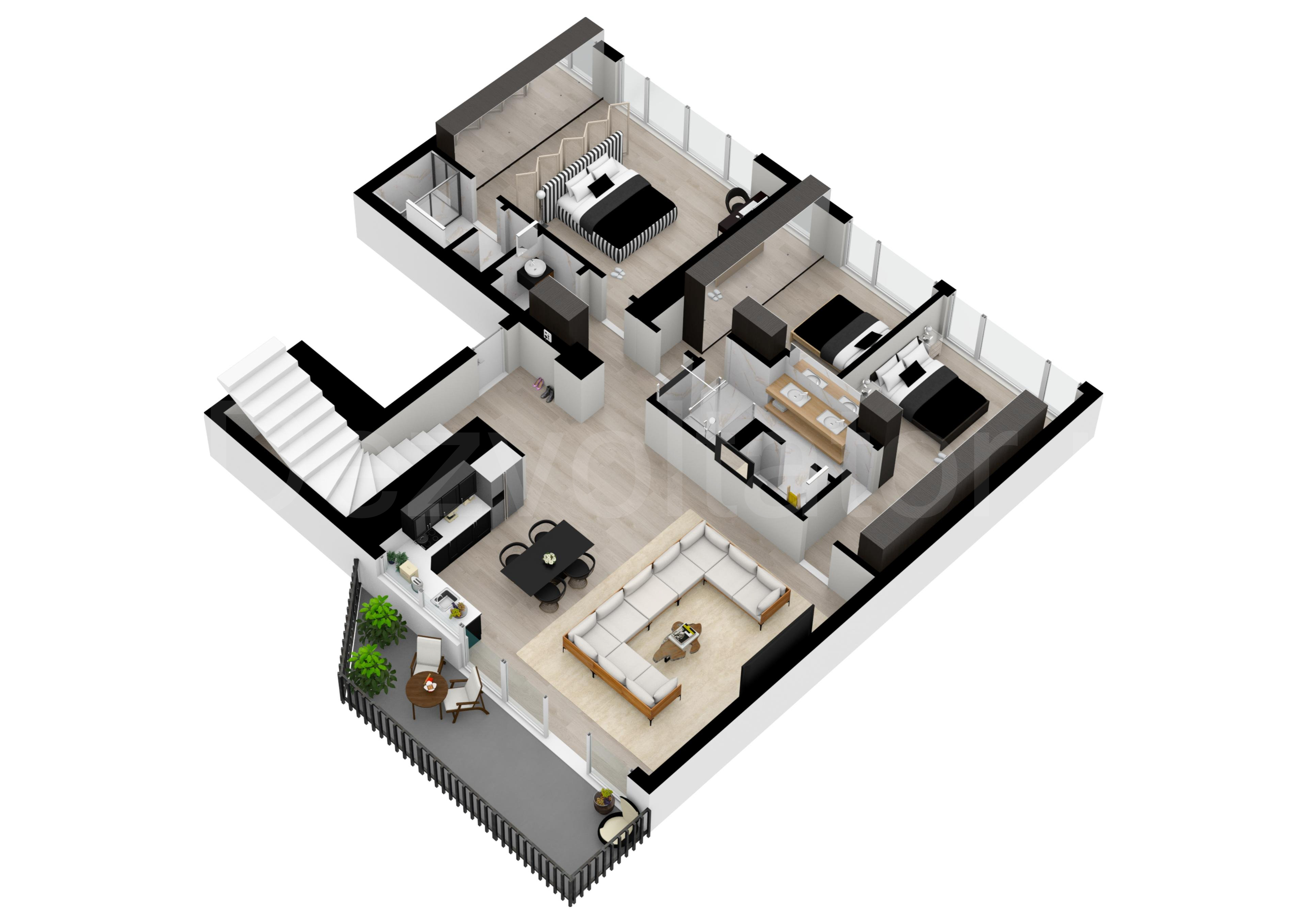 Proiecție 3D Apartament 4 camere 269 mp Petru Rares 1259