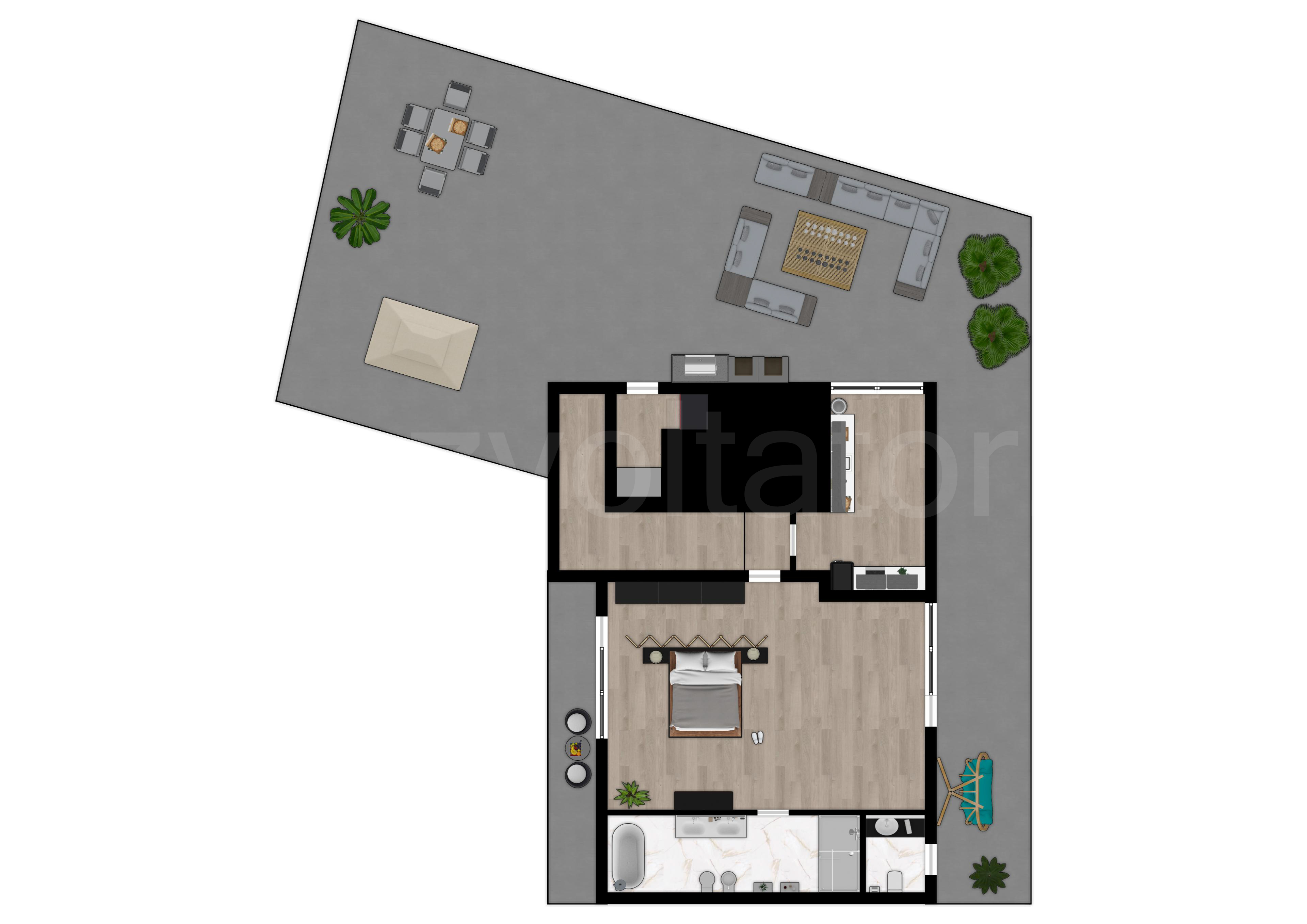 Proiecție 2D etaj 1 Apartament 5 camere 455 mp Petru Rares 1259