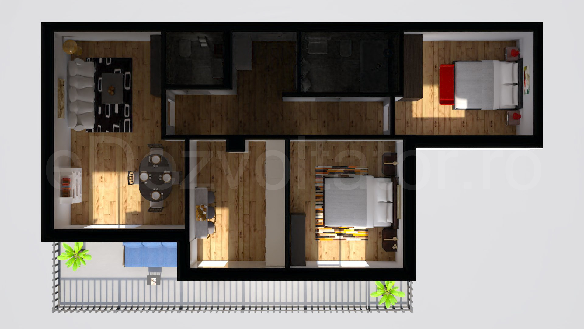 Simulare iluminat natural  Apartament 3 camere 94 mp MOJO Design Apartments Ferdinand