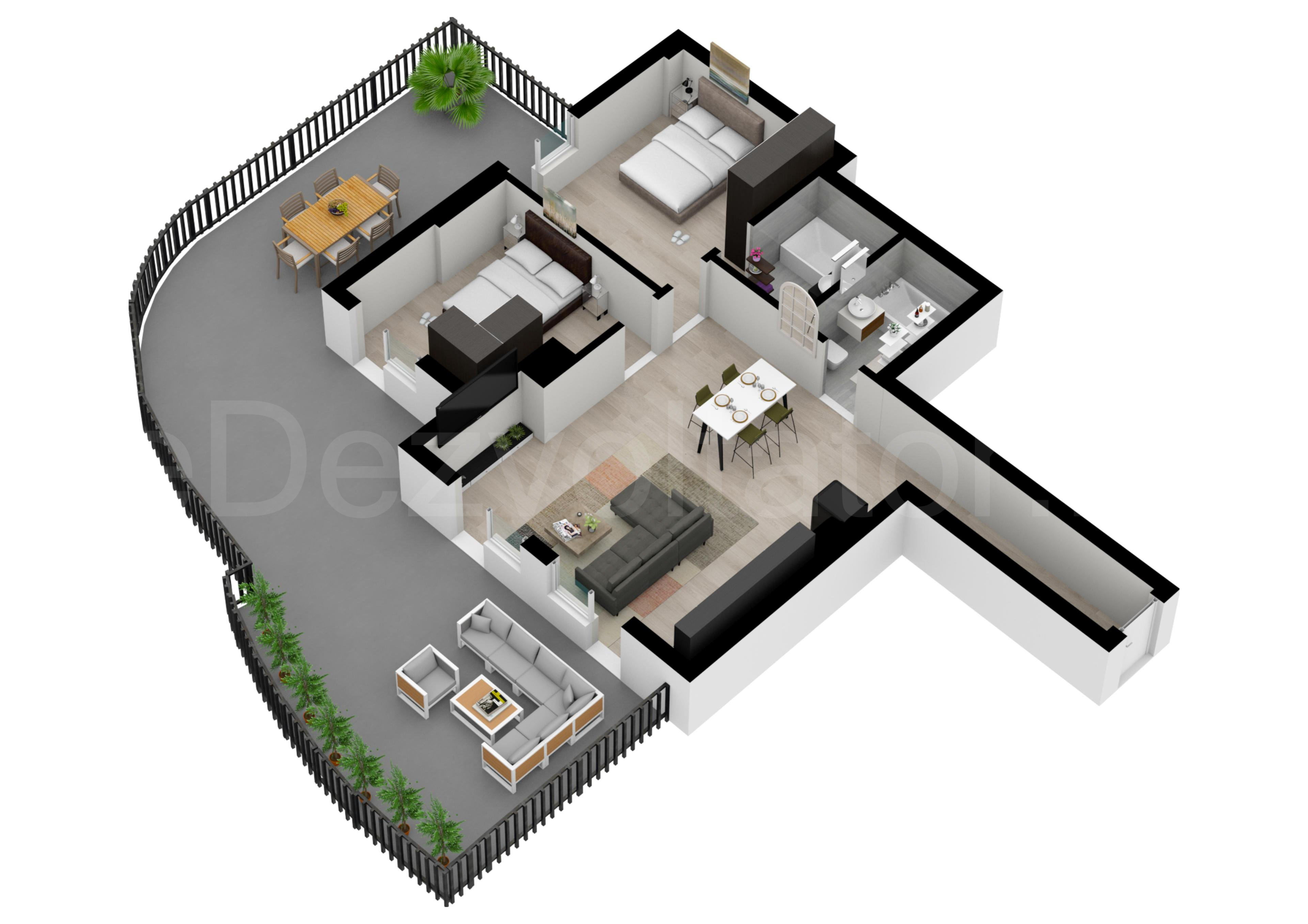 Proiecție 3D Apartament 3 Camere 151mp Tepes Voda Residence