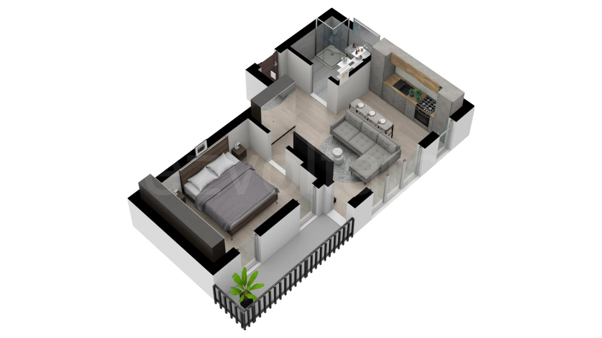 Apartament 2 Camere 48mp Ima Residence Proiecție 3D 