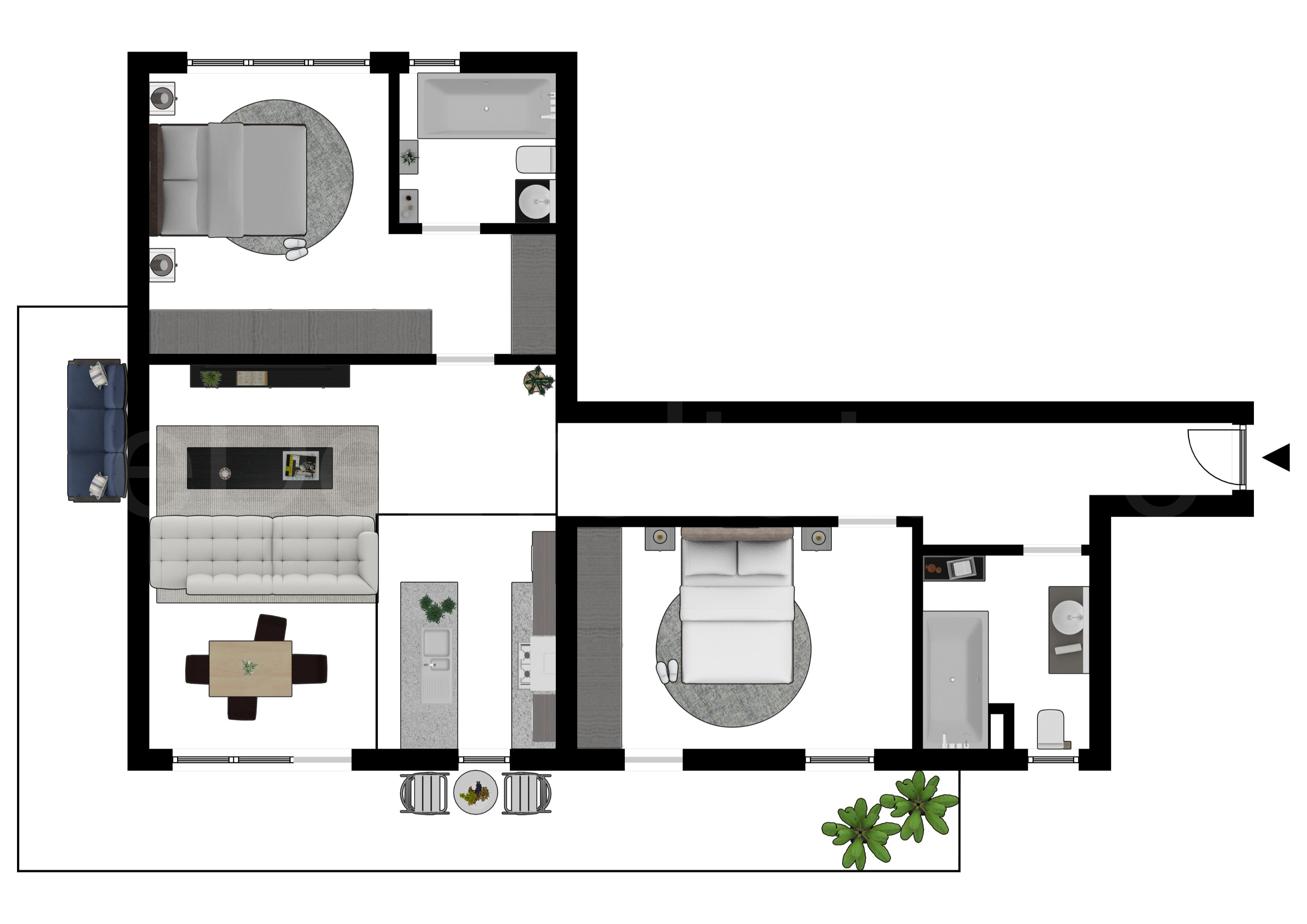 Proiecție 2D Apartament 3 Camere 111mp Ima Residence 