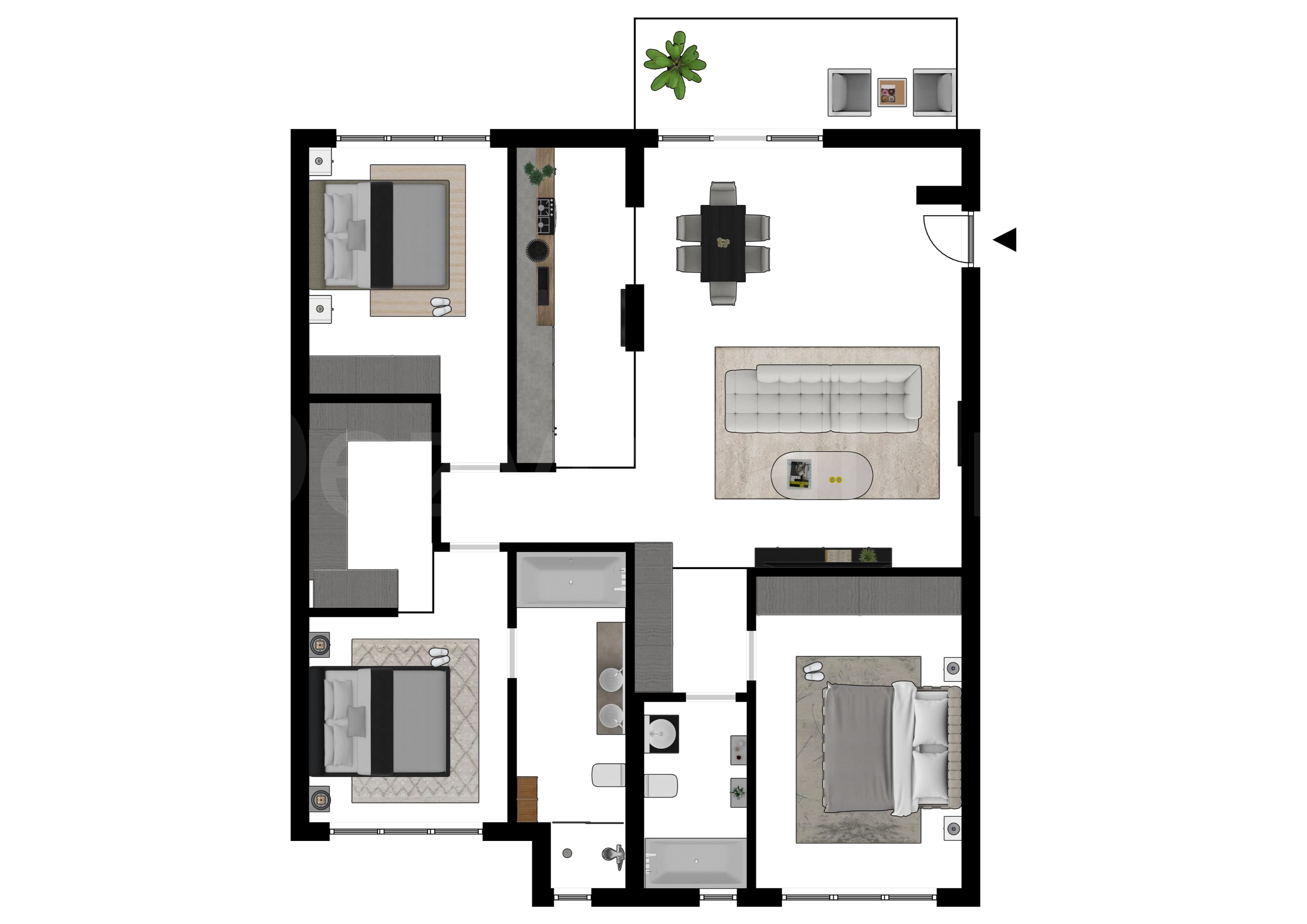 Proiecție 2D Apartament 4 Camere 124mp Ima Residence 