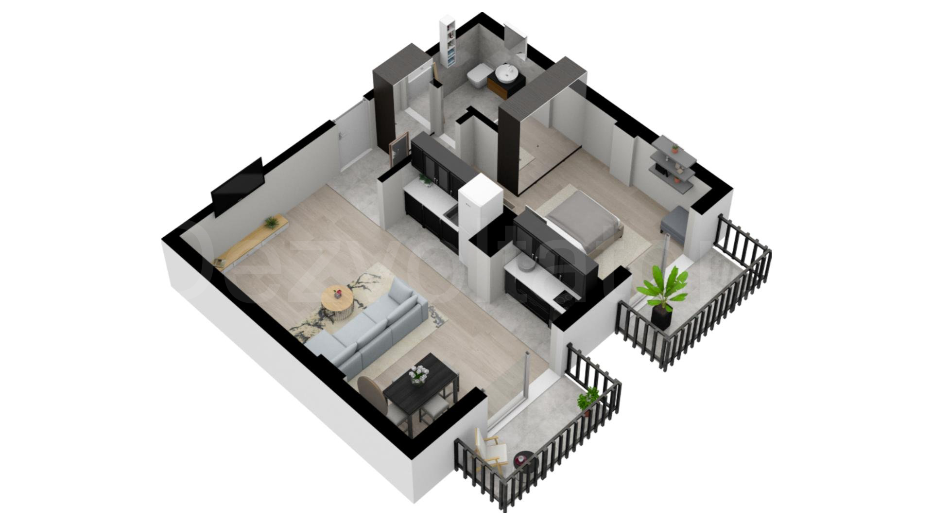 Apartament 2 Camere 50mp NOA Residence Proiecție 3D 