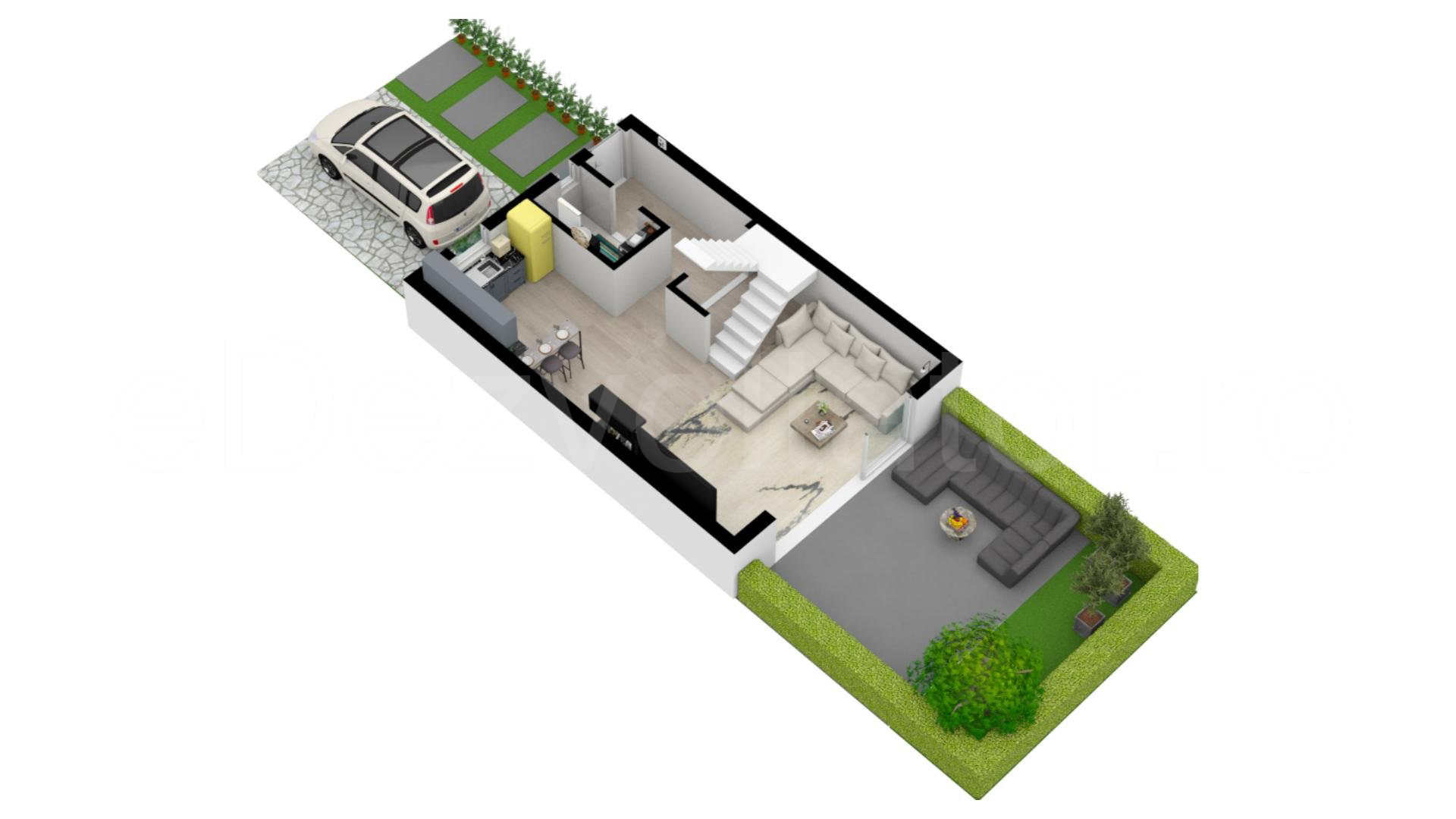 Proiecție 3D Vila duplex cu un etaj 101 mp Bonavita Rezidential - parter