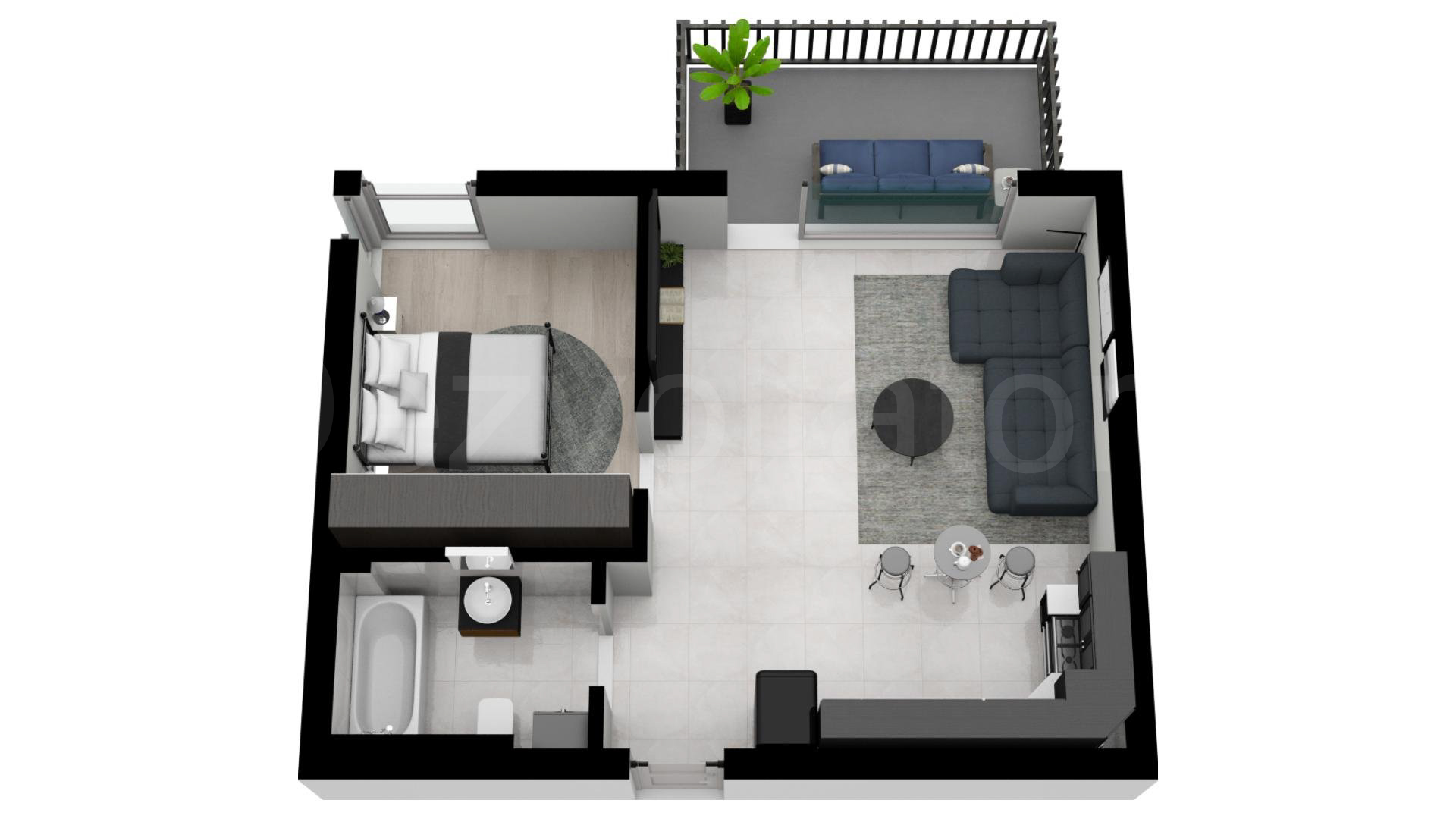 Apartament 2 Camere 50mp Luxuria Domenii Residence Proiecție 3D 