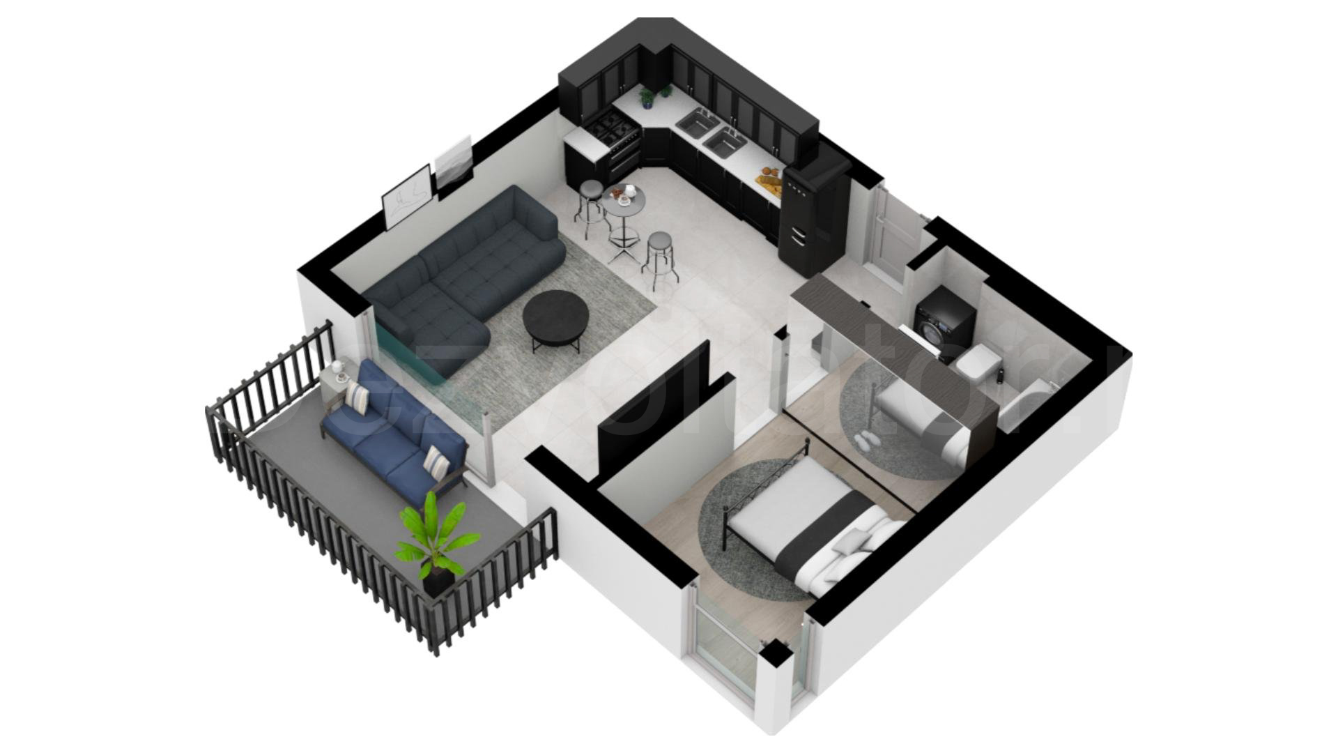 Apartament 2 Camere 50mp Luxuria Domenii Residence Proiecție 3D 