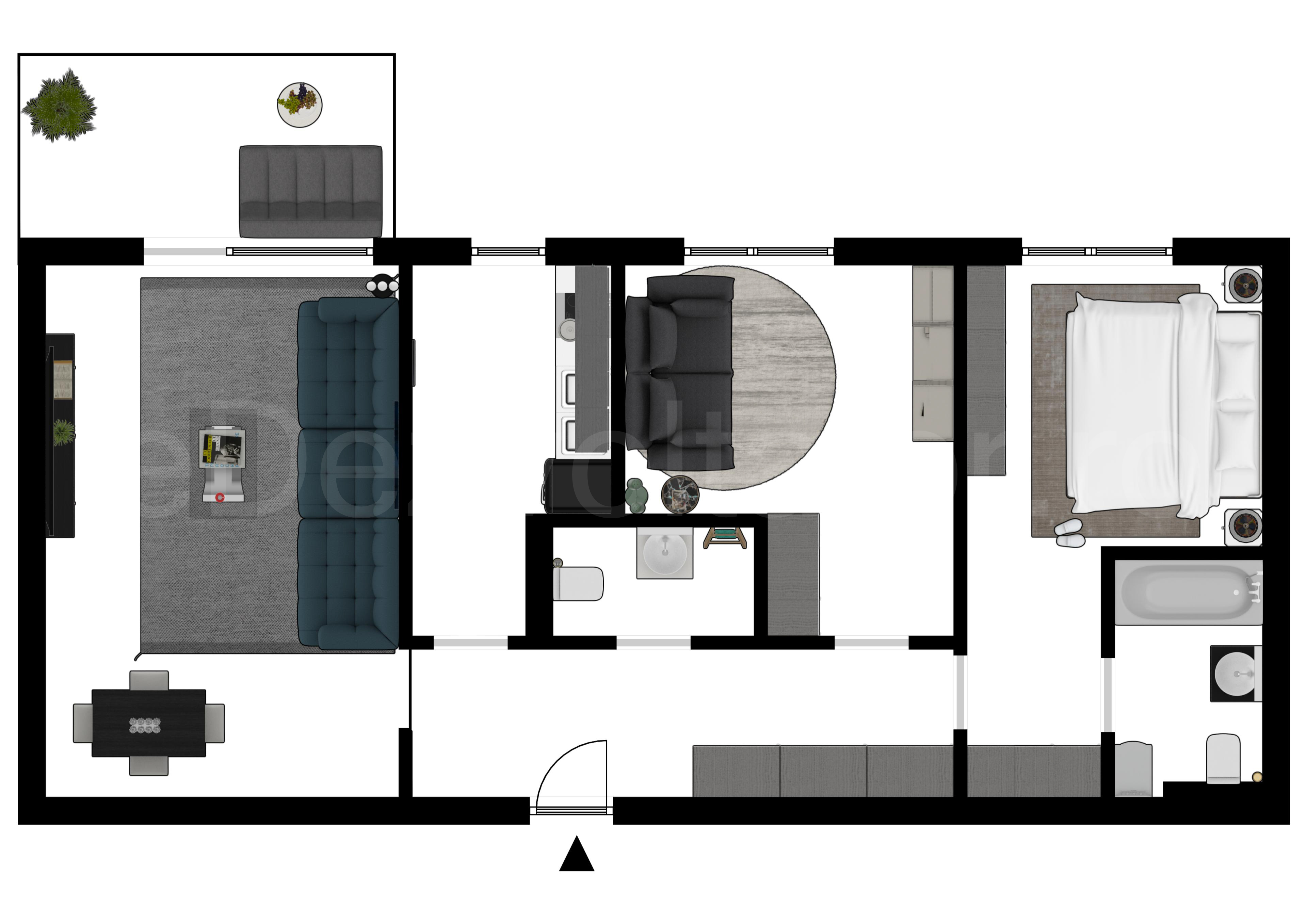 Proiecție 2D Apartament 3 Camere 79mp Luxuria Domenii Residence 