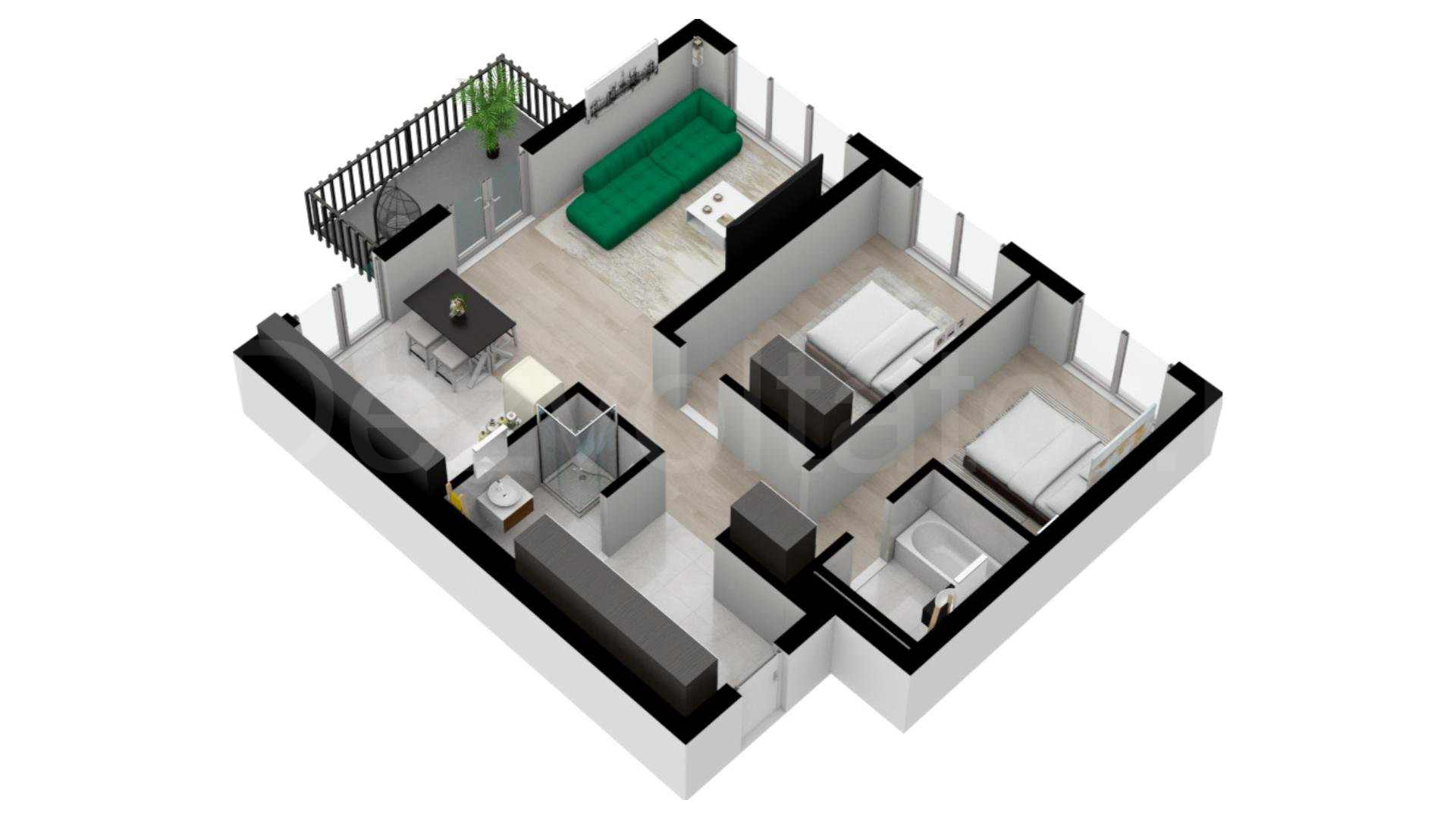 Apartament 3 Camere 90mp Luxuria Domenii Residence Proiecție 3D 