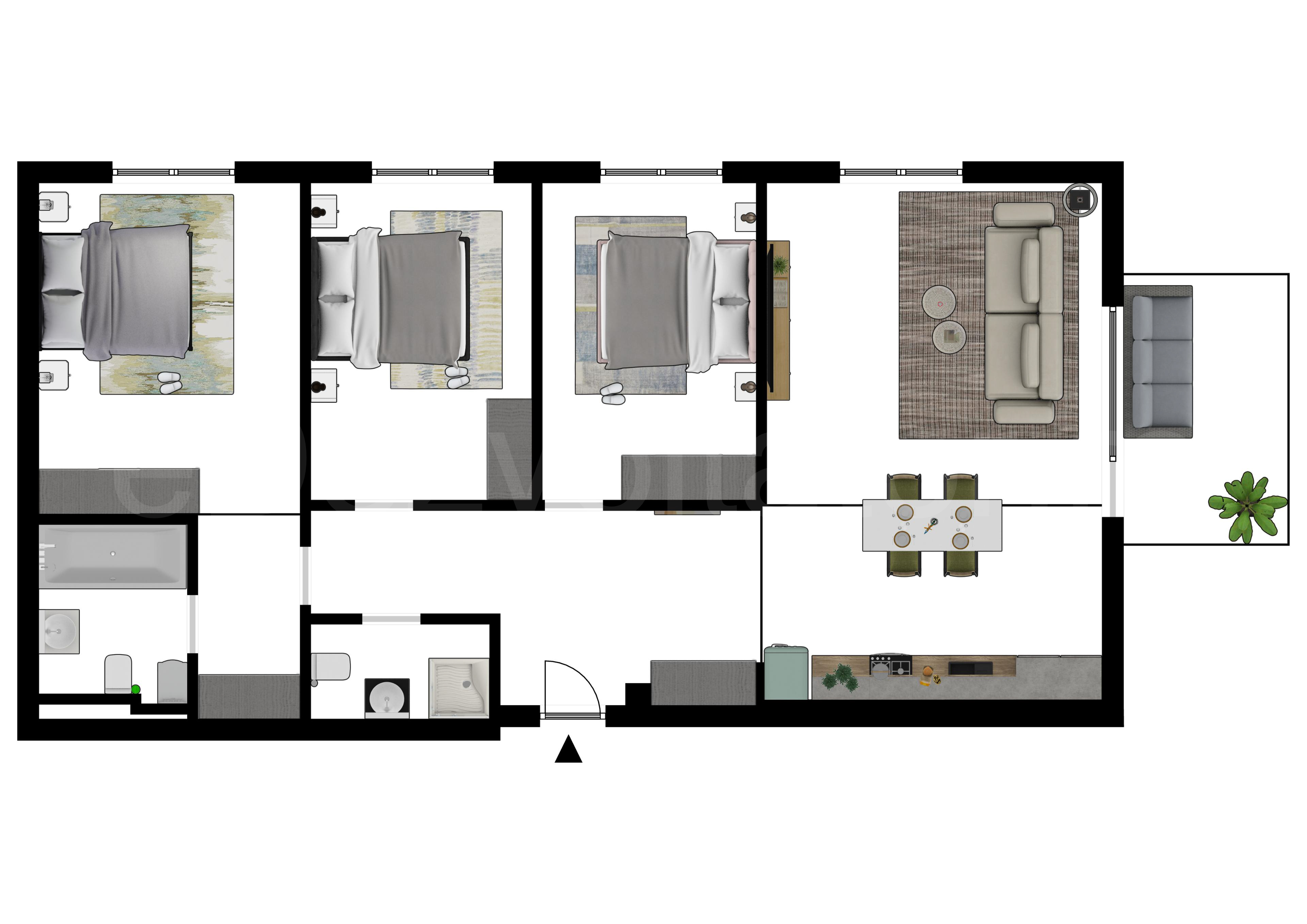 Proiecție 2D Apartament 4 Camere 109mp Luxuria Domenii Residence 