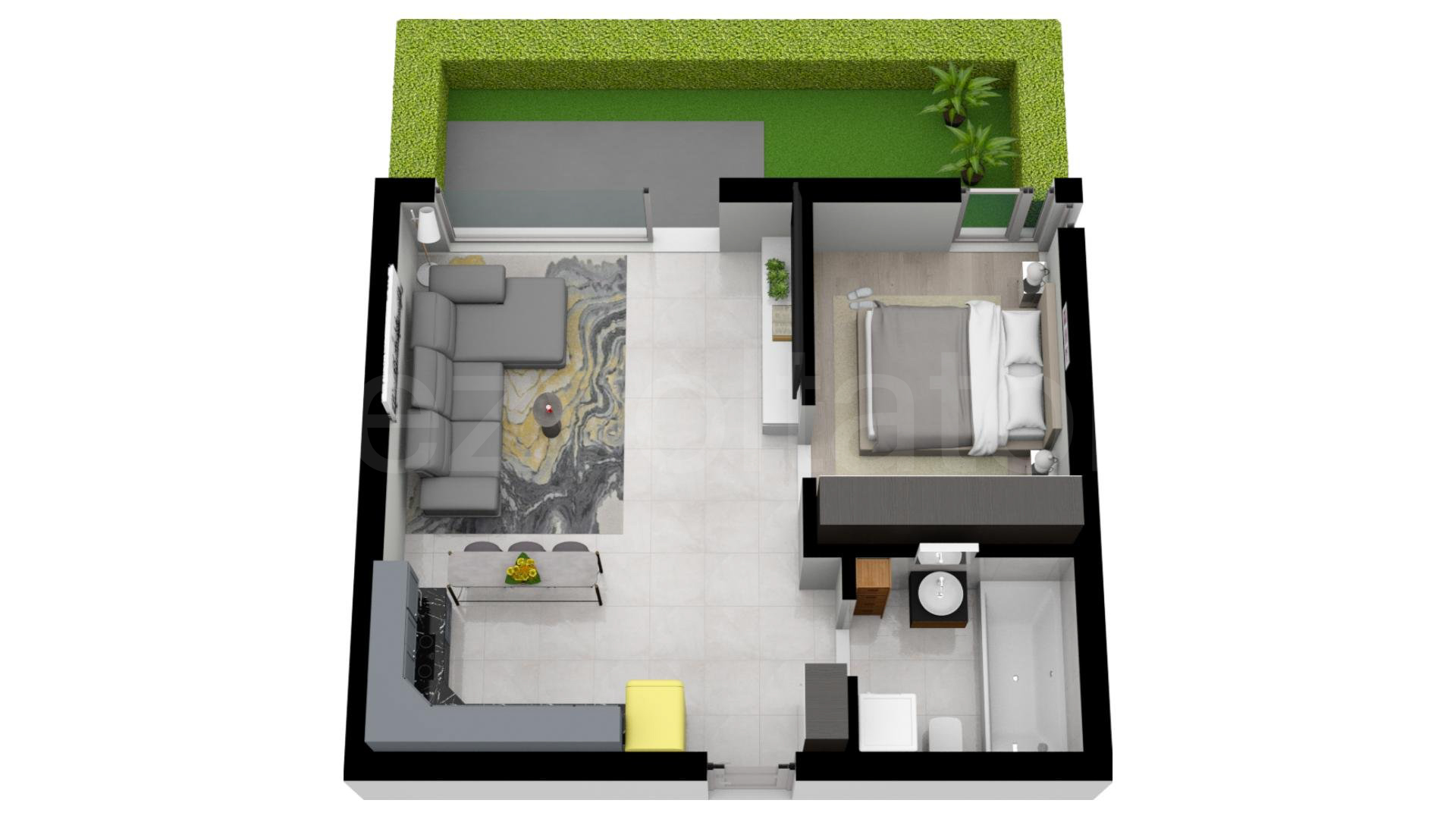 Proiecție 3D Apartament 2 Camere 43mp Luxuria Domenii Residence