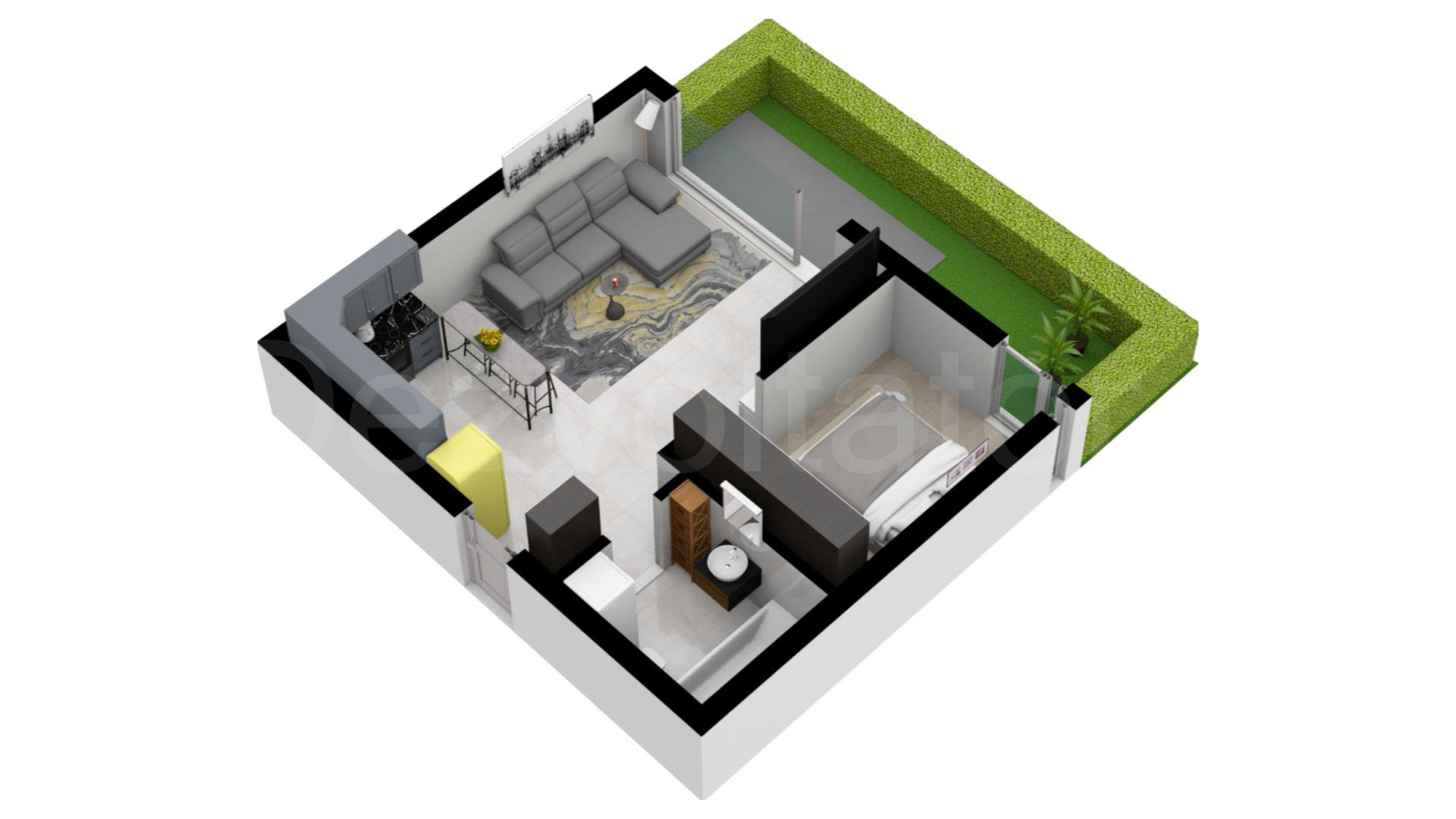 Apartament 2 Camere 43mp Luxuria Domenii Residence Proiecție 3D 