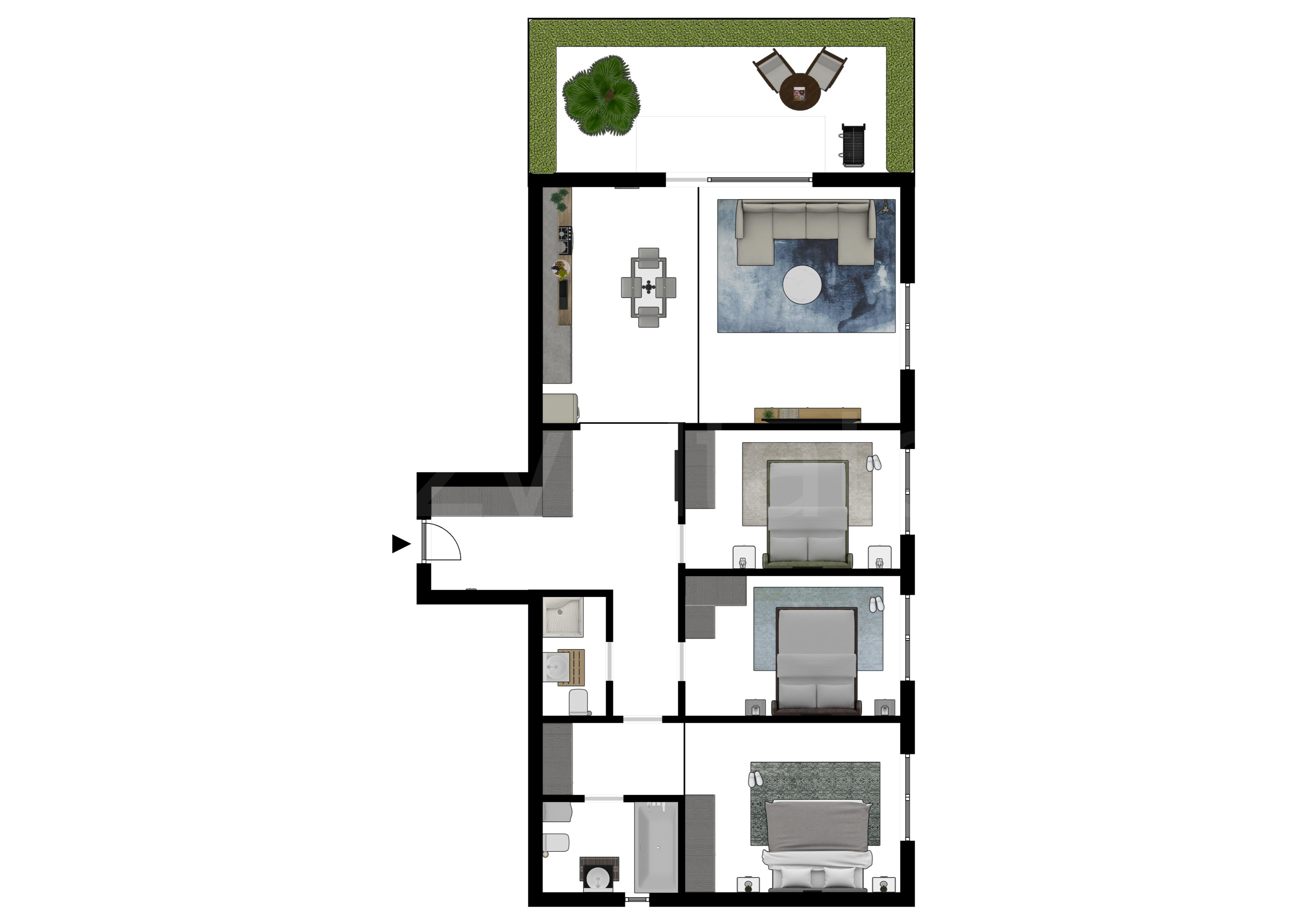 Proiecție 2D Apartament 4 Camere 108mp Luxuria Domenii Residence 