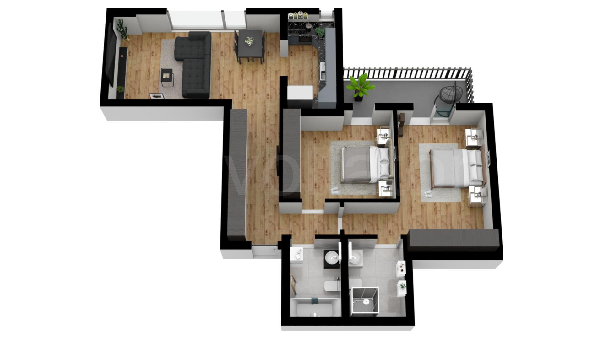 Proiecție 3D Apartament 3 Camere 89mp One Cotroceni Park