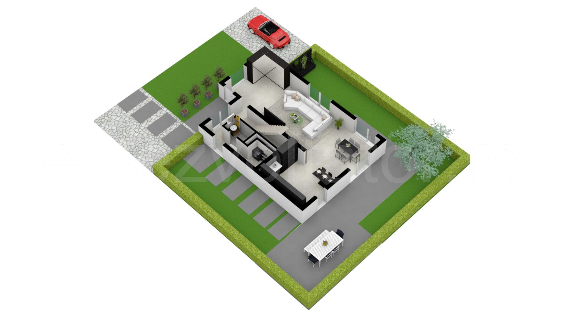 Proiecție 3D Casă individuală cu un etaj 192 mp Edenholz Residence - parter
