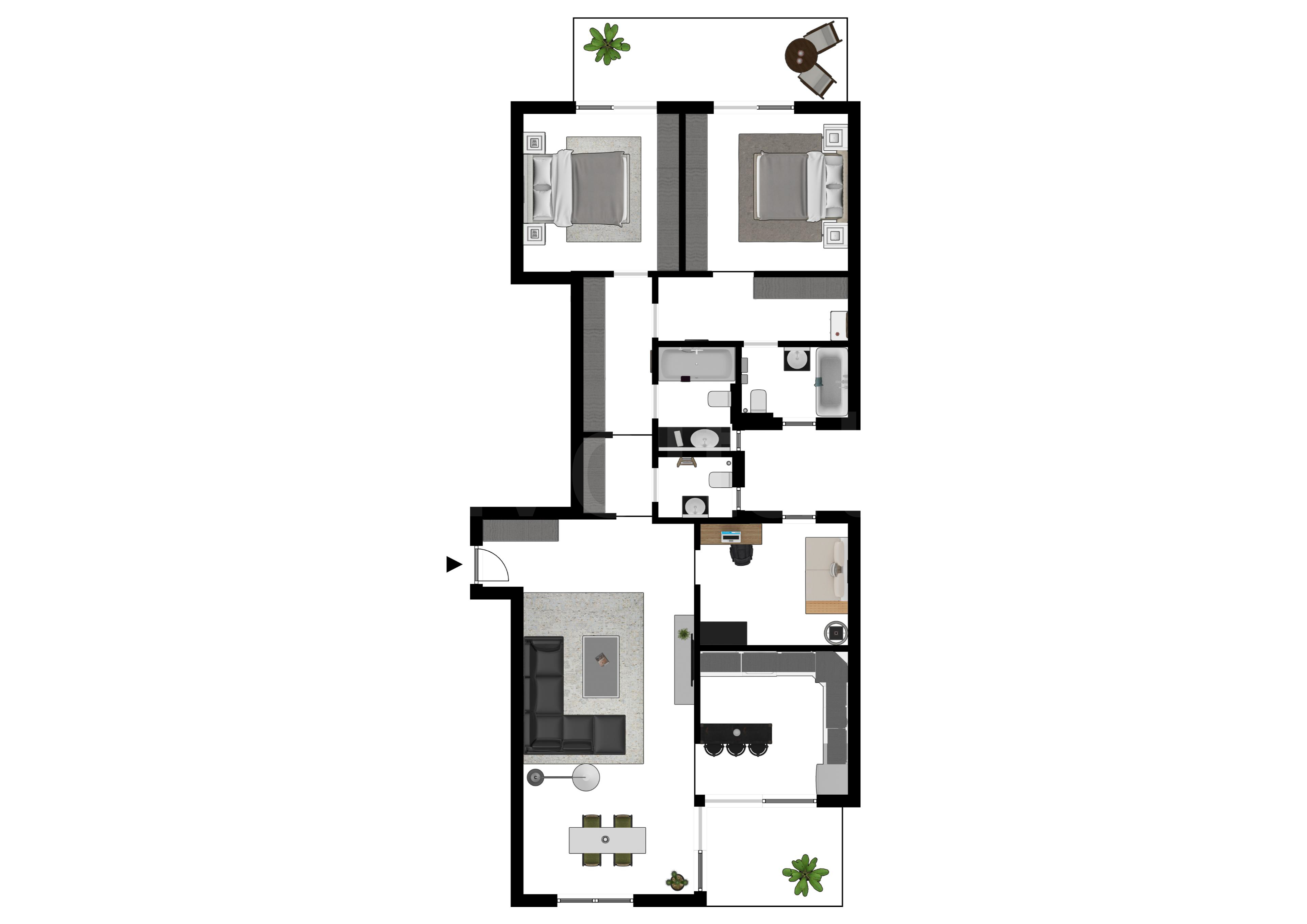 Proiecție 2D Apartament 4 Camere 134mp Centralis 