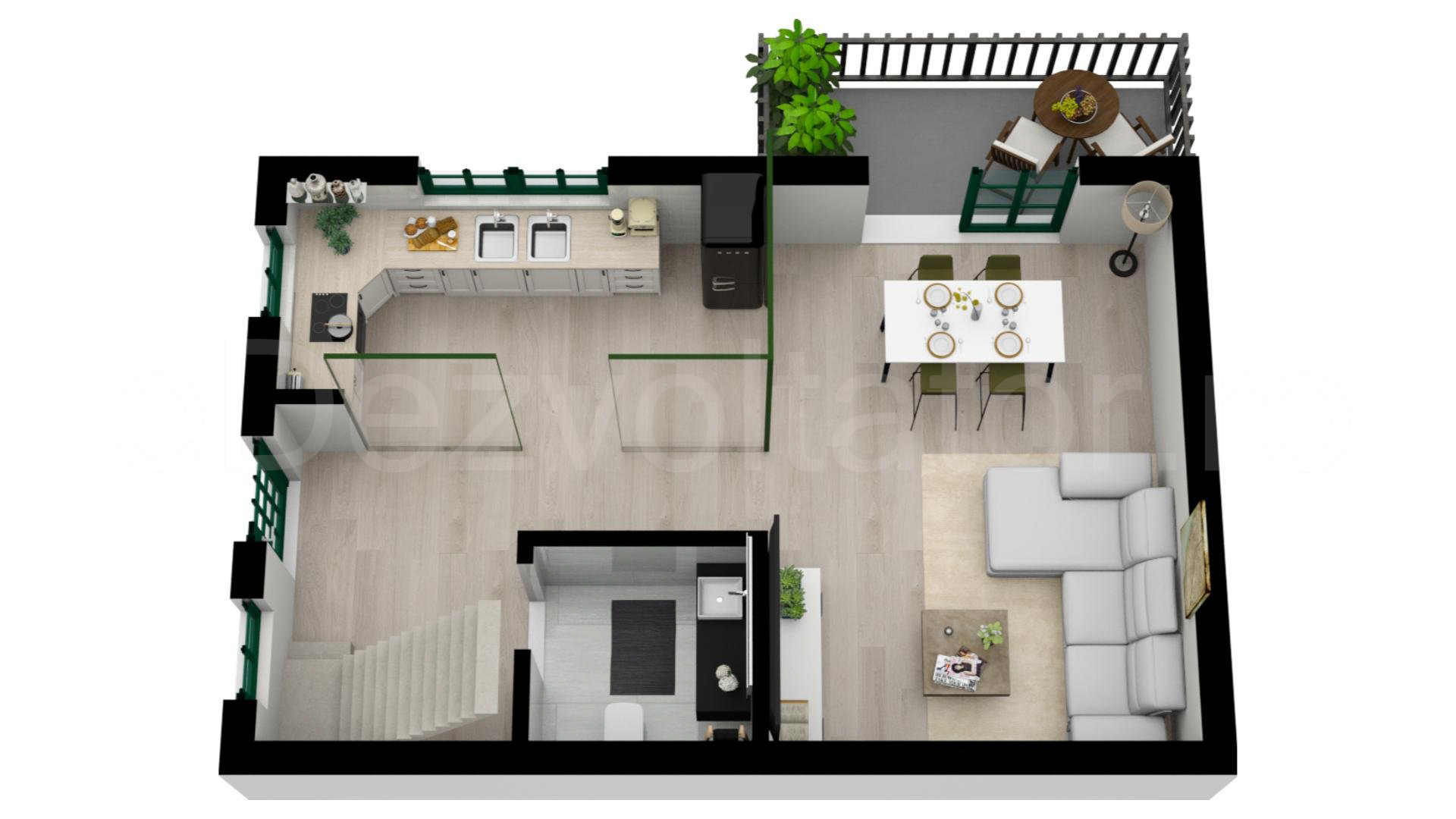 Compartimentare Nivel 1 Vila duplex cu un etaj și mansardă 146 mp DaVinci Residence