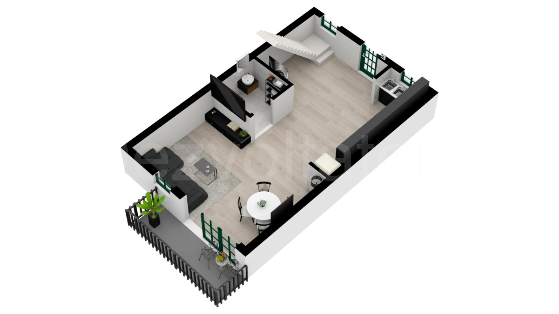 Proiecție 3D Vila duplex cu un etaj și mansardă 165 mp DaVinci Residence - parter