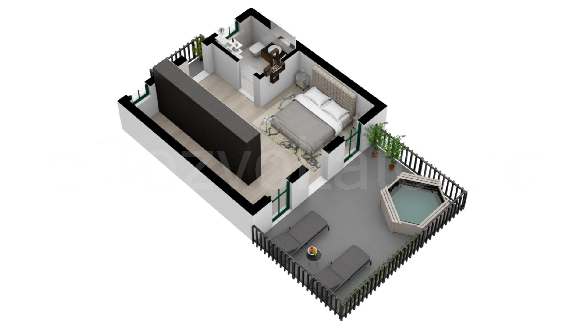 Proiecție 3D mansardă Vila duplex cu un etaj și mansardă 165 mp DaVinci Residence