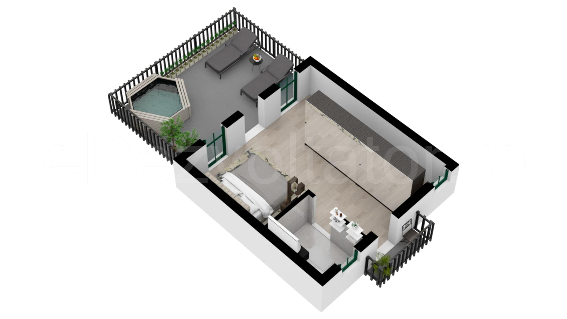 Proiecție 3D mansardă Vila duplex cu un etaj și mansardă 165 mp DaVinci Residence