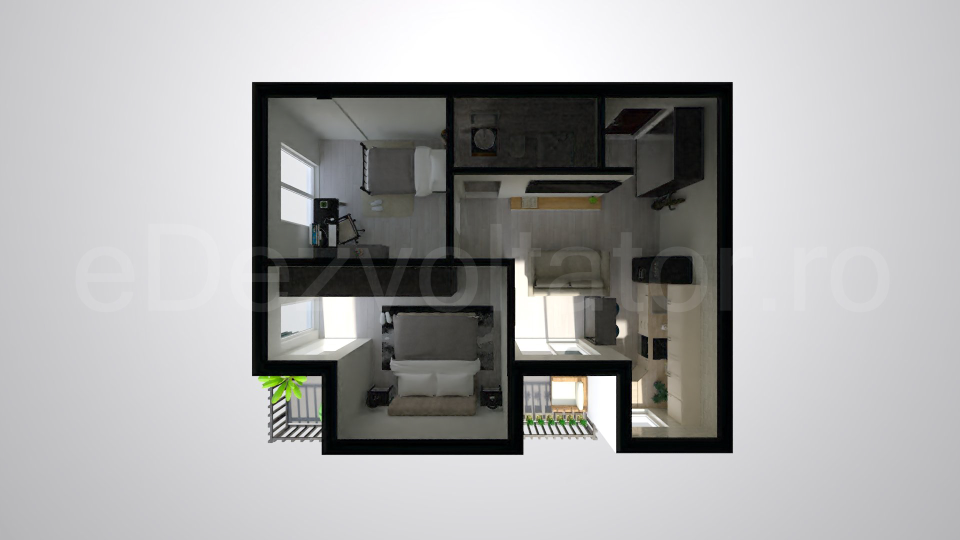 Simulare iluminat natural  Apartament 3 Camere 53mp Complex Lara