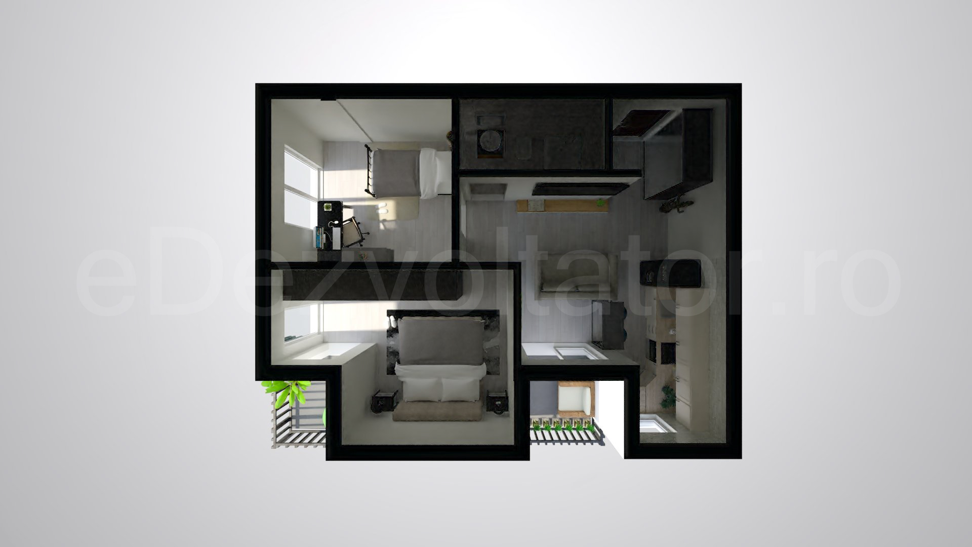 Simulare iluminat natural  Apartament 3 Camere 53mp Complex Lara