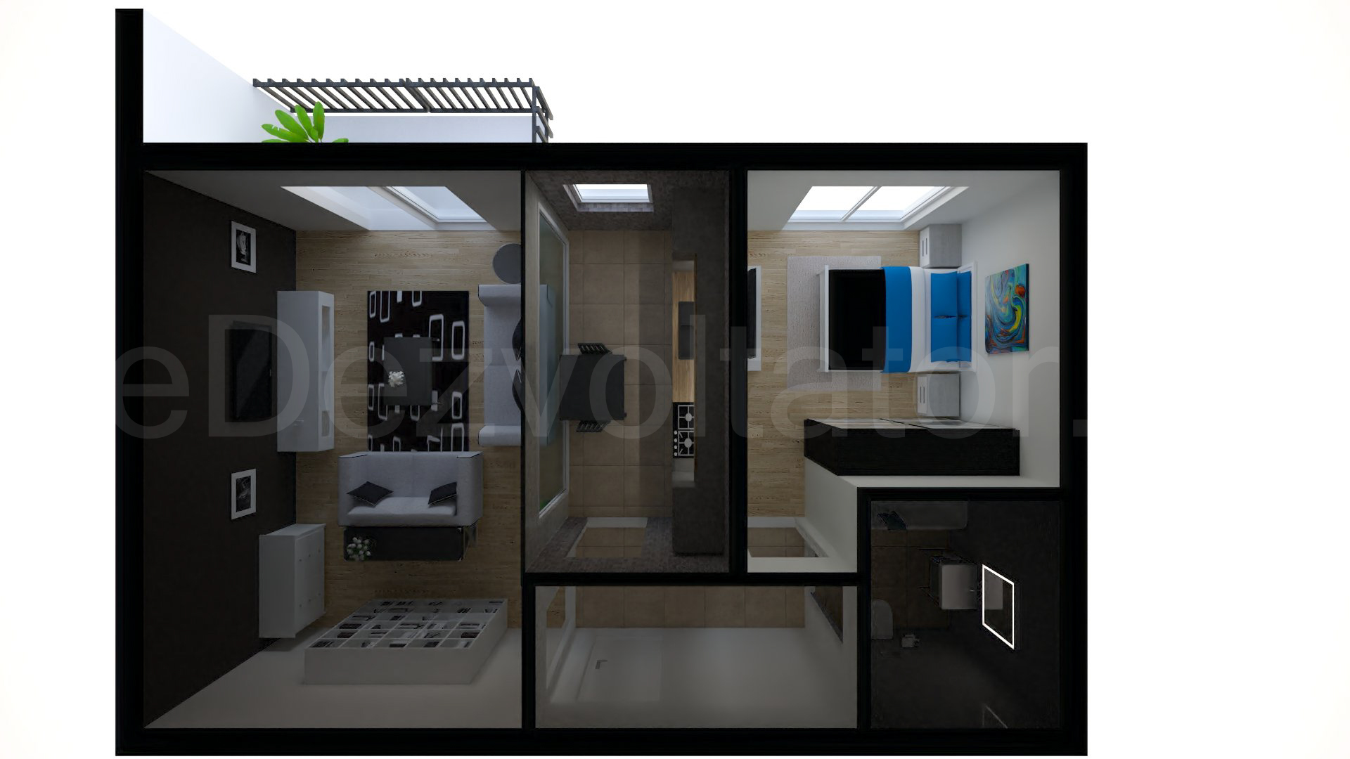 Simulare iluminat natural  Apartament 2 camere 60 mp Aqua City