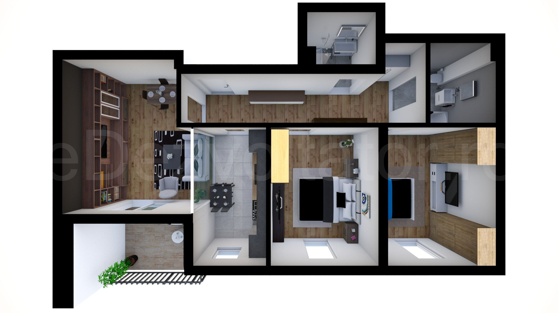 Proiecție 3D Apartament 3 camere 85 mp Aqua City