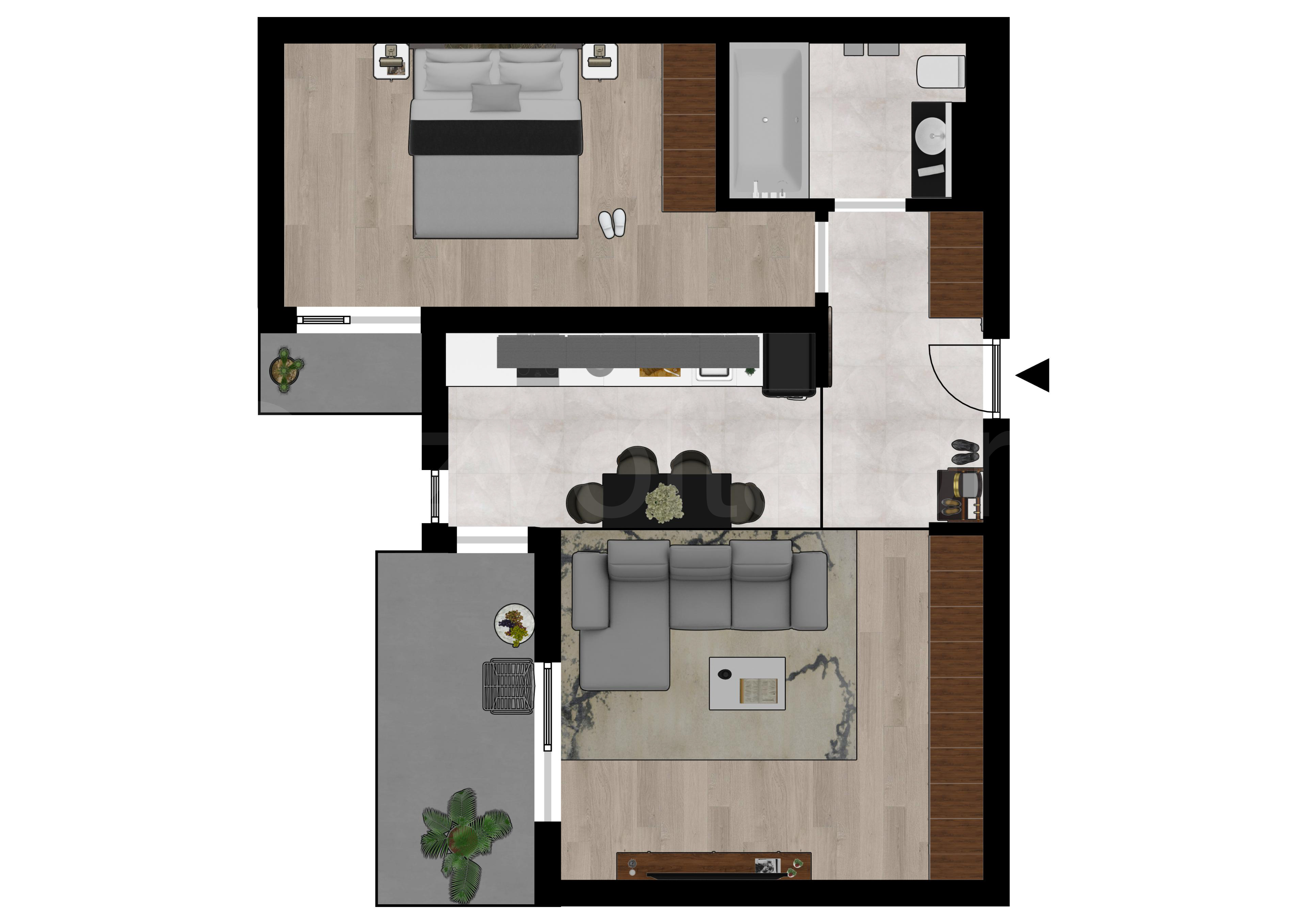 Proiecție 2D Apartament 2 camere 63 mp Aqua City 