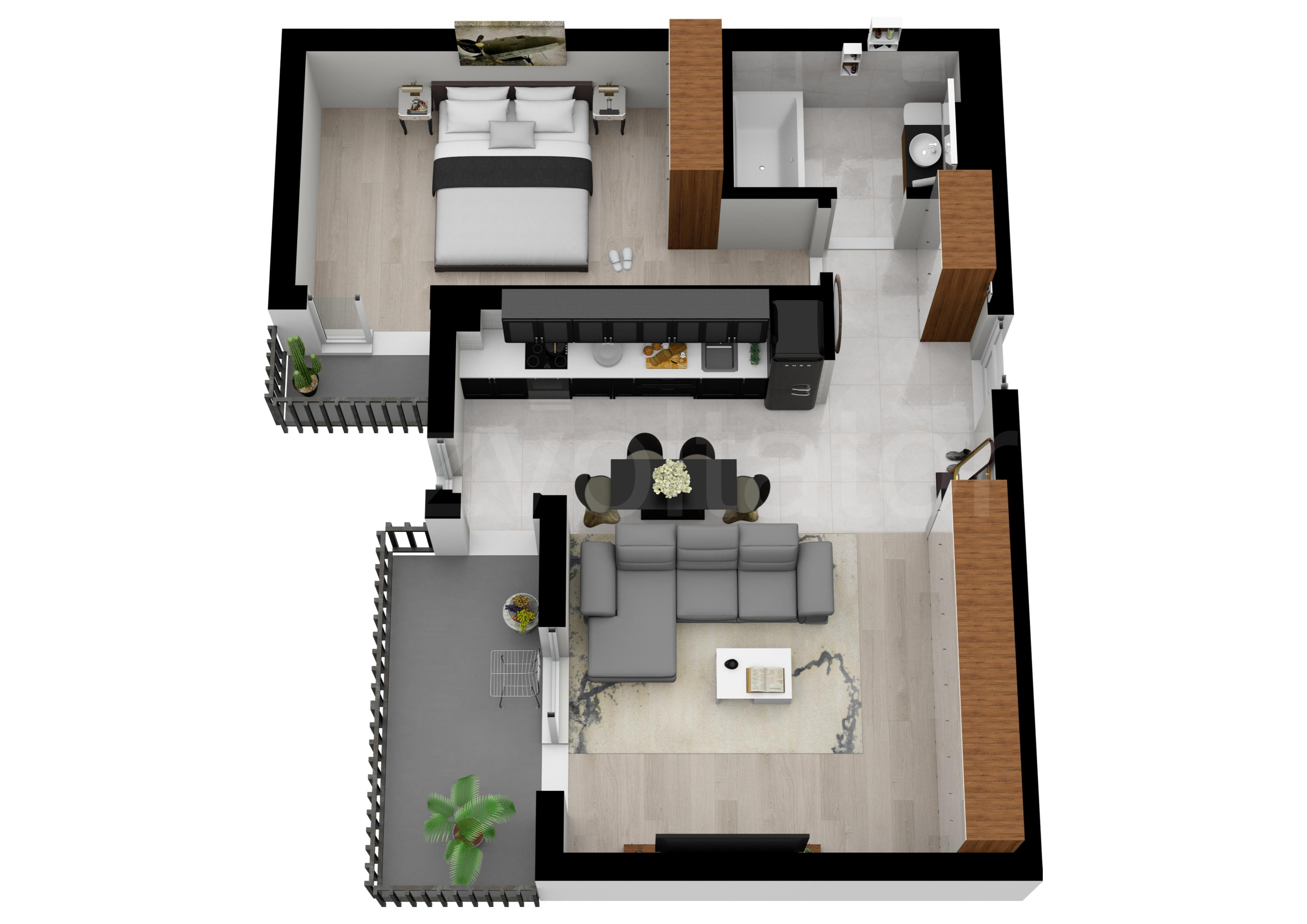 Proiecție 3D Apartament 2 camere 63 mp Aqua City