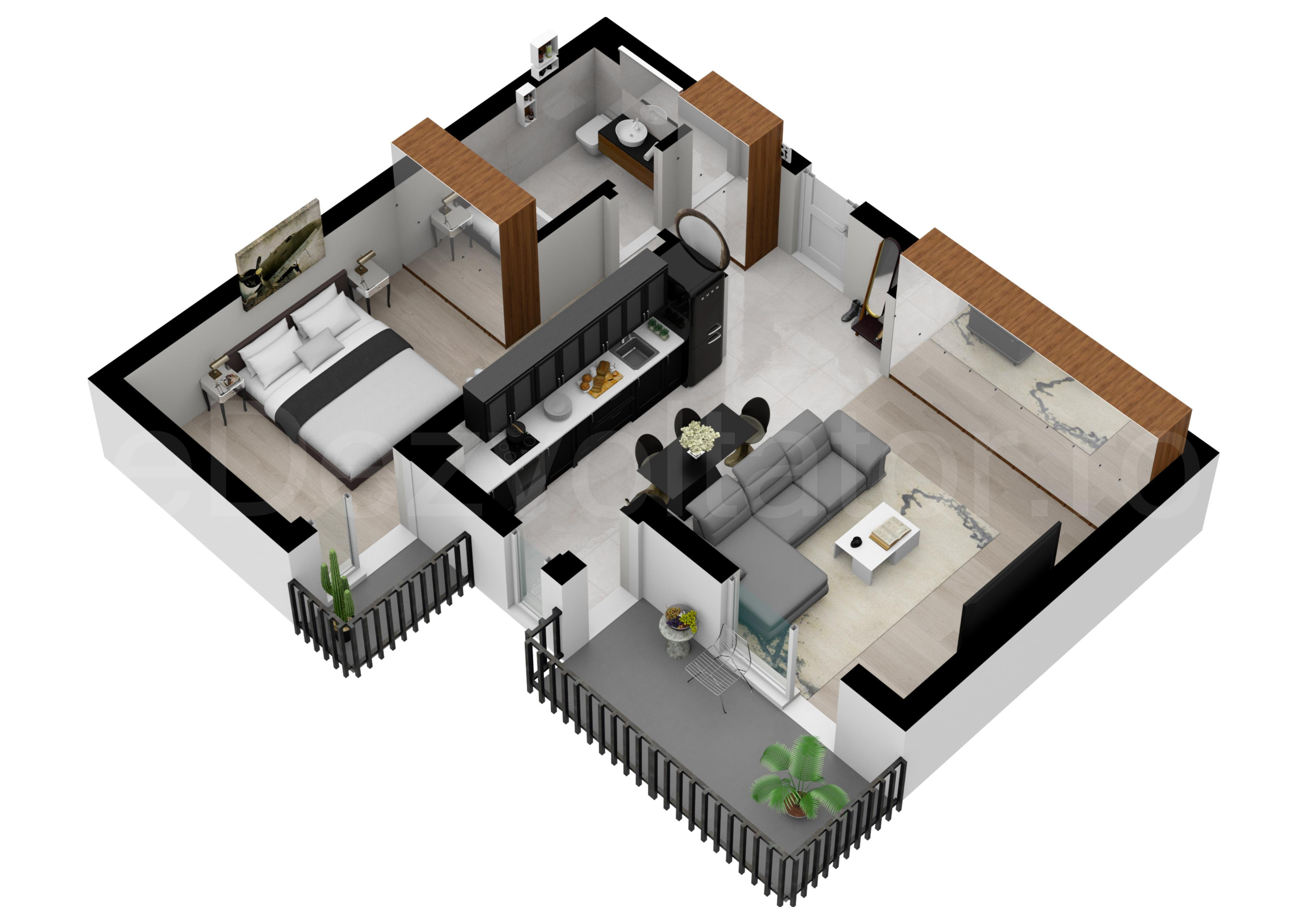 Apartament 2 Camere 63mp Aqua City Proiecție 3D 