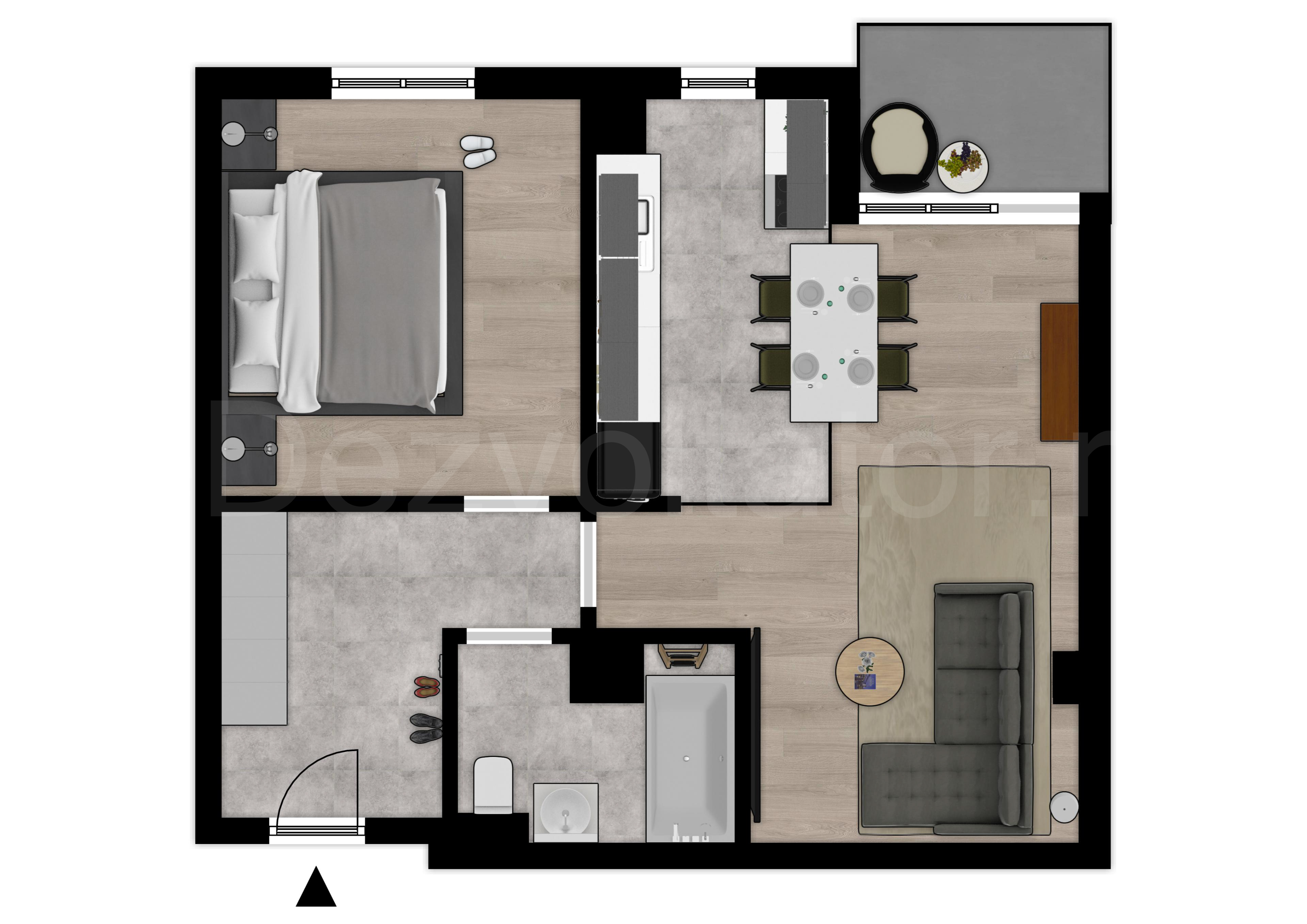 Proiecție 2D Apartament 2 camere 55 mp Yola 71 
