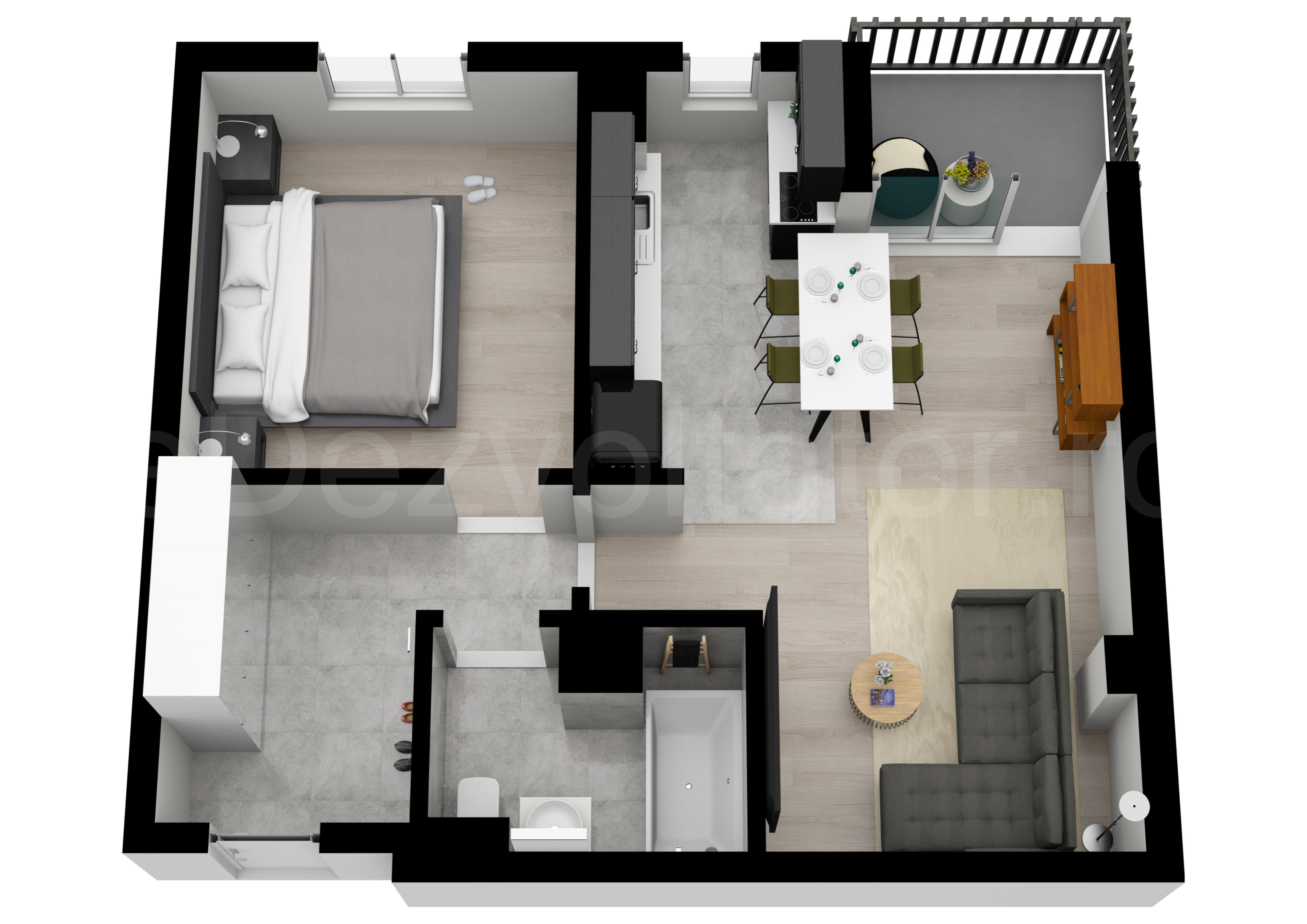 Proiecție 3D Apartament 2 camere 55 mp Yola 71