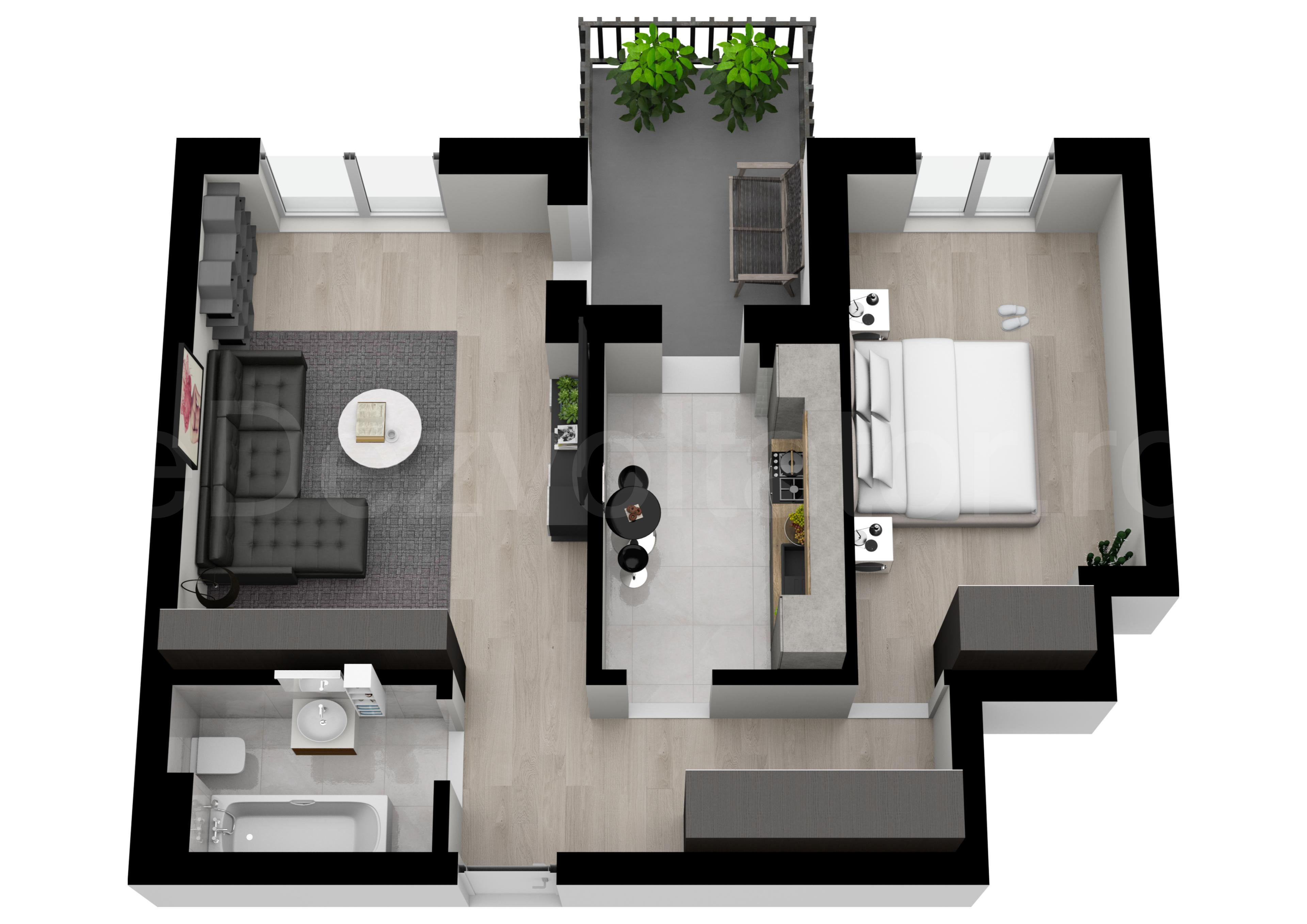 Proiecție 3D Apartament 2 Camere 58mp Parcului 20
