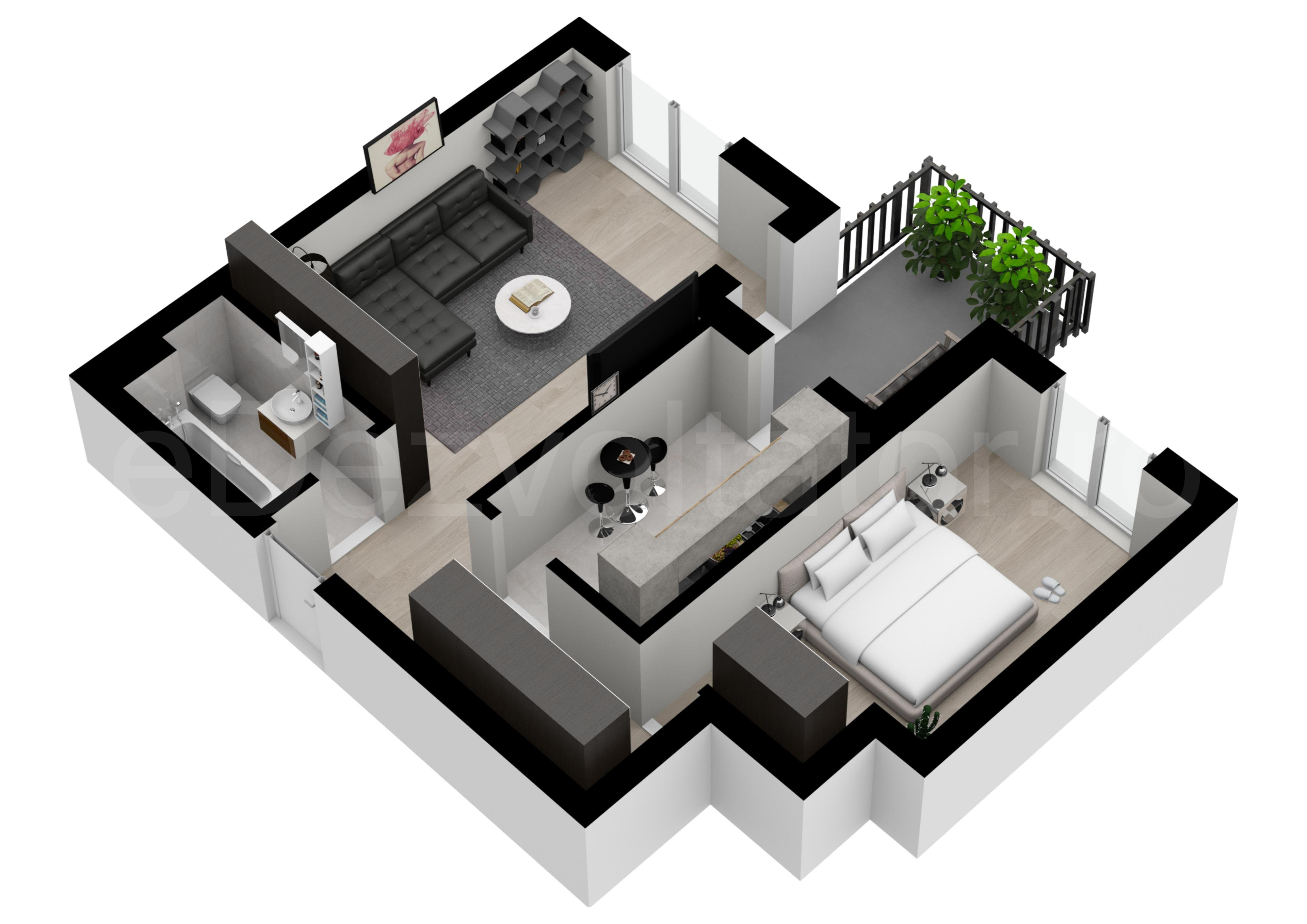 Apartament 2 Camere 58mp Parcului 20 Proiecție 3D 