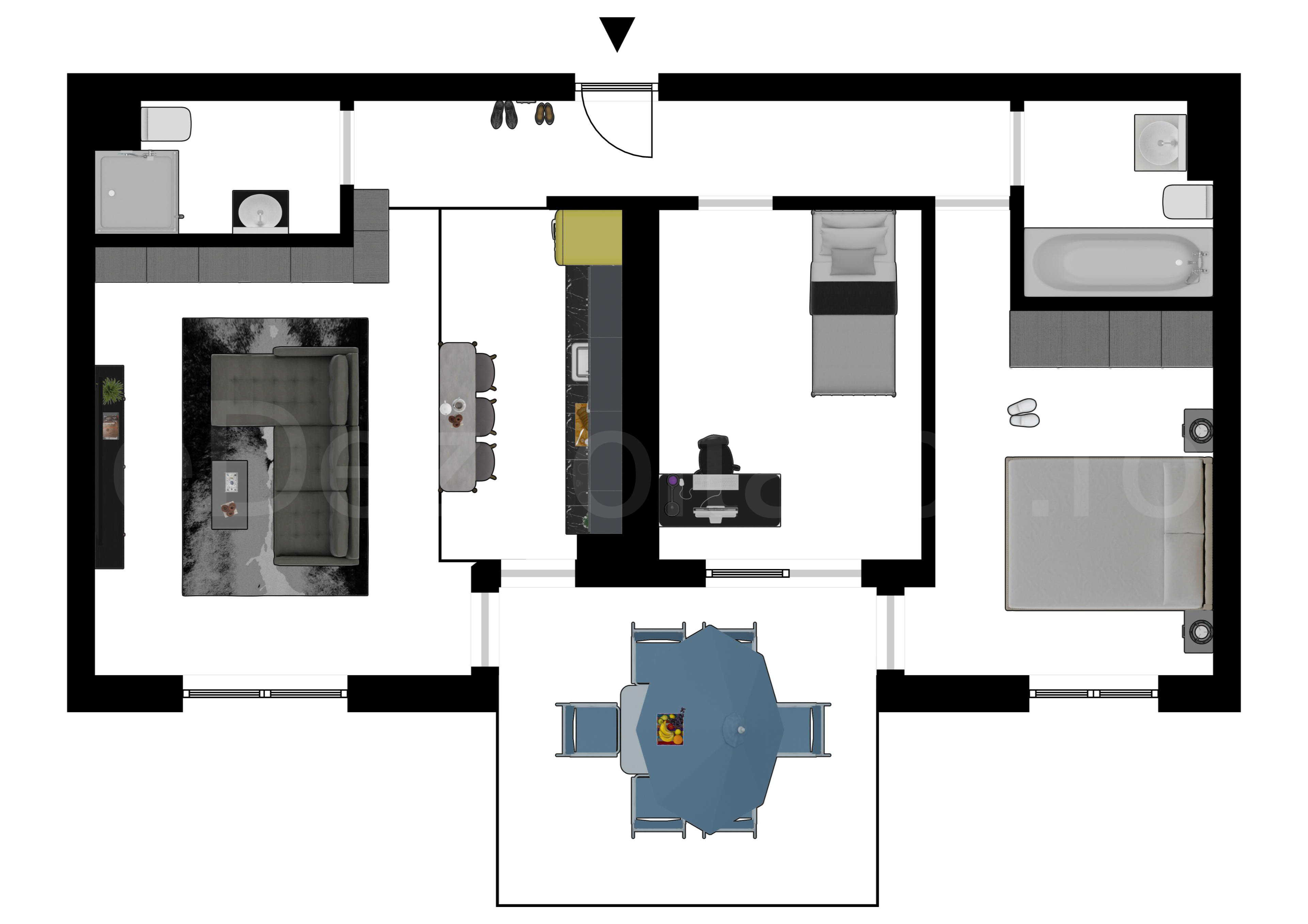 Proiecție 2D Apartament 3 camere 79 mp Parcului 20 